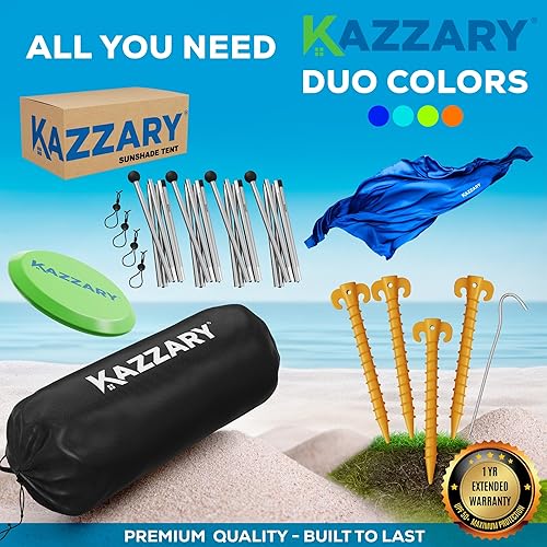 Miniatura 7 de Tienda de campaña de playa, toldo UPF50+ con bolsas de arena, 4 postes de estabilidad, clavijas de tierra, pala de arena de disco volador. Refugio