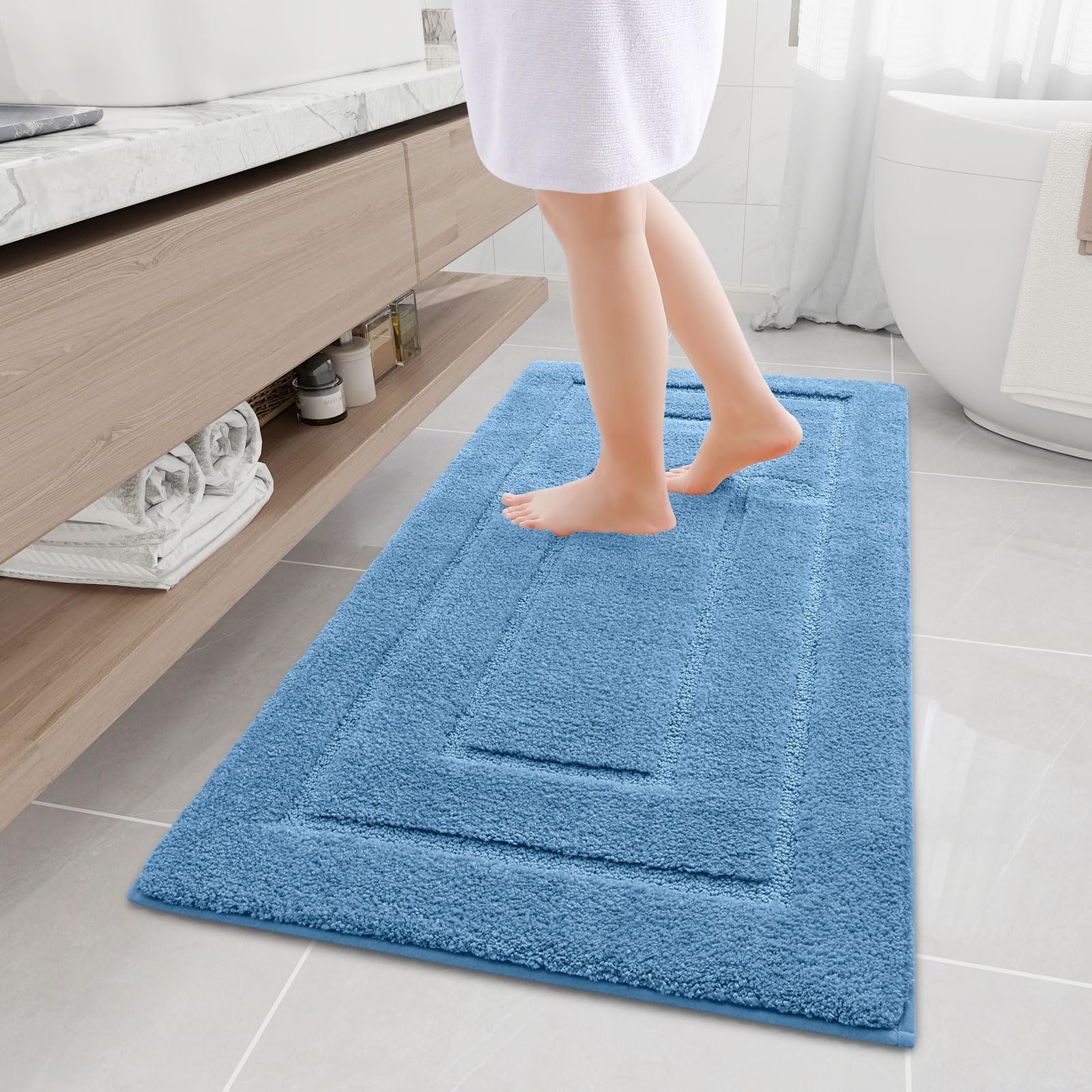 Buganda Bathroom Rugs, 47" x 24", Soft and Absorbent Microfiber Bath Rugs, Non-Slip Shaggy Shower Carpet, Machine Wash Dry Bath Mats for Bathroom