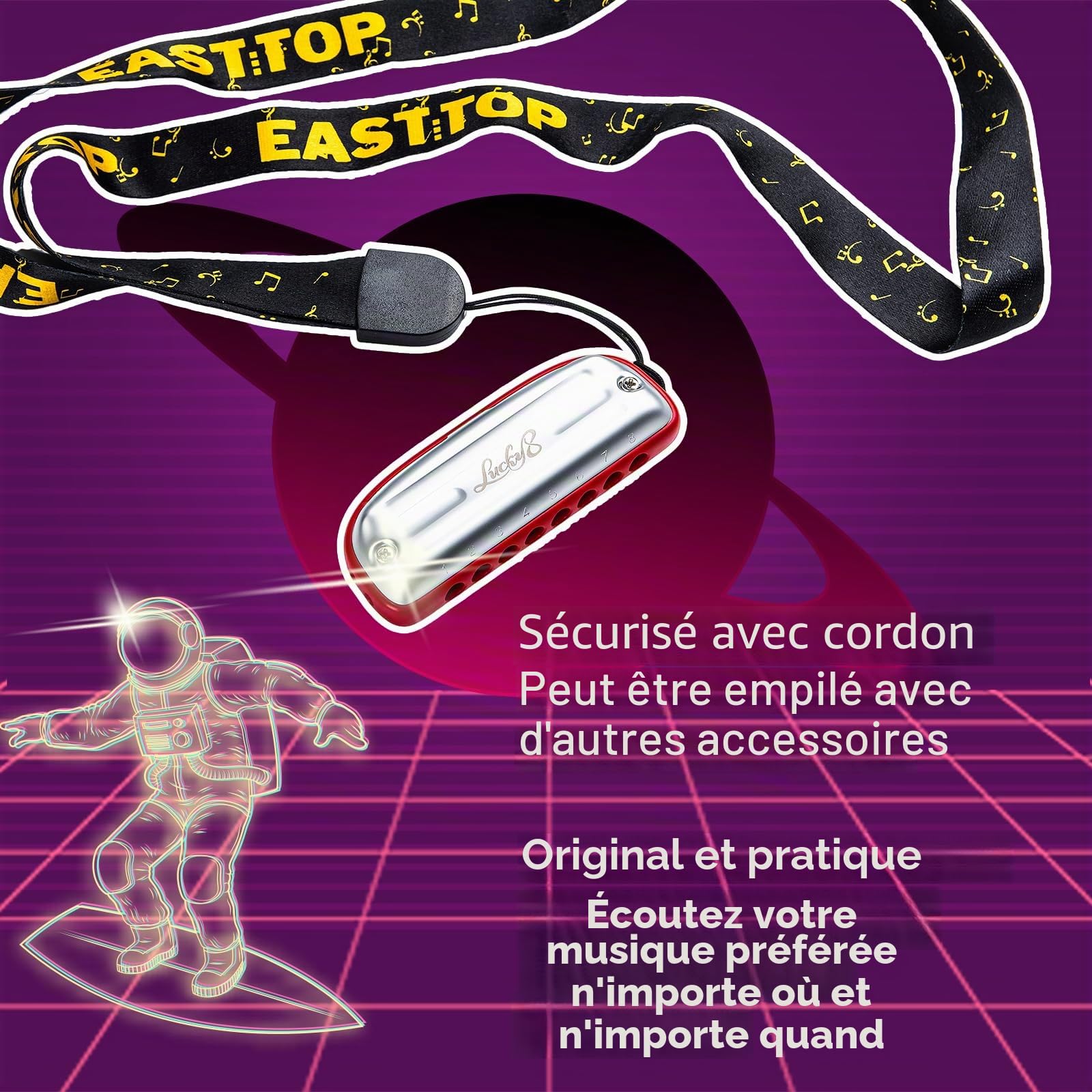 East top Harmonica Blues 8 trous, harmonica diatonique en Do pour adultes, débutants, professionnels et étudiants, en cadeau, rouge