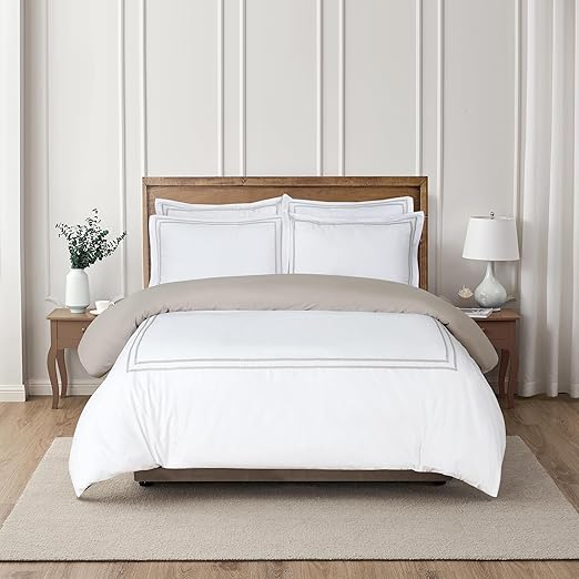 Majestic Giftware Madison Linen 6 Pcs King Size Bedding Set (BL55-K) | Riviera - Taupe 400 TC Cotton Sateen Durable & Washable | 1 Fitted Sheet, 1 Duvet, 4 Pillowcases - Noble Collection