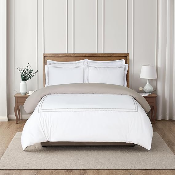 Majestic Giftware Madison Linen 6 Pcs King Size Bedding Set (BL55-K) | Riviera - Taupe 400 TC Cotton Sateen Durable & Washable | 1 Fitted Sheet, 1 Duvet, 4 Pillowcases - Noble Collection