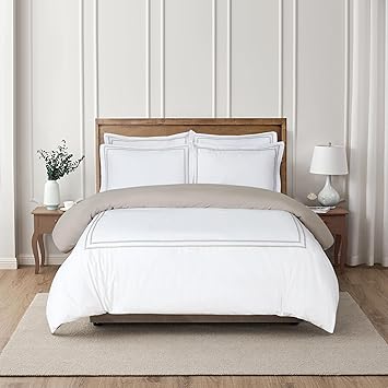 Majestic Giftware Madison Linen 6 Pcs King Size Bedding Set (BL55-K) | Riviera - Taupe 400 TC Cotton Sateen Durable & Washable | 1 Fitted Sheet, 1 Duvet, 4 Pillowcases - Noble Collection
