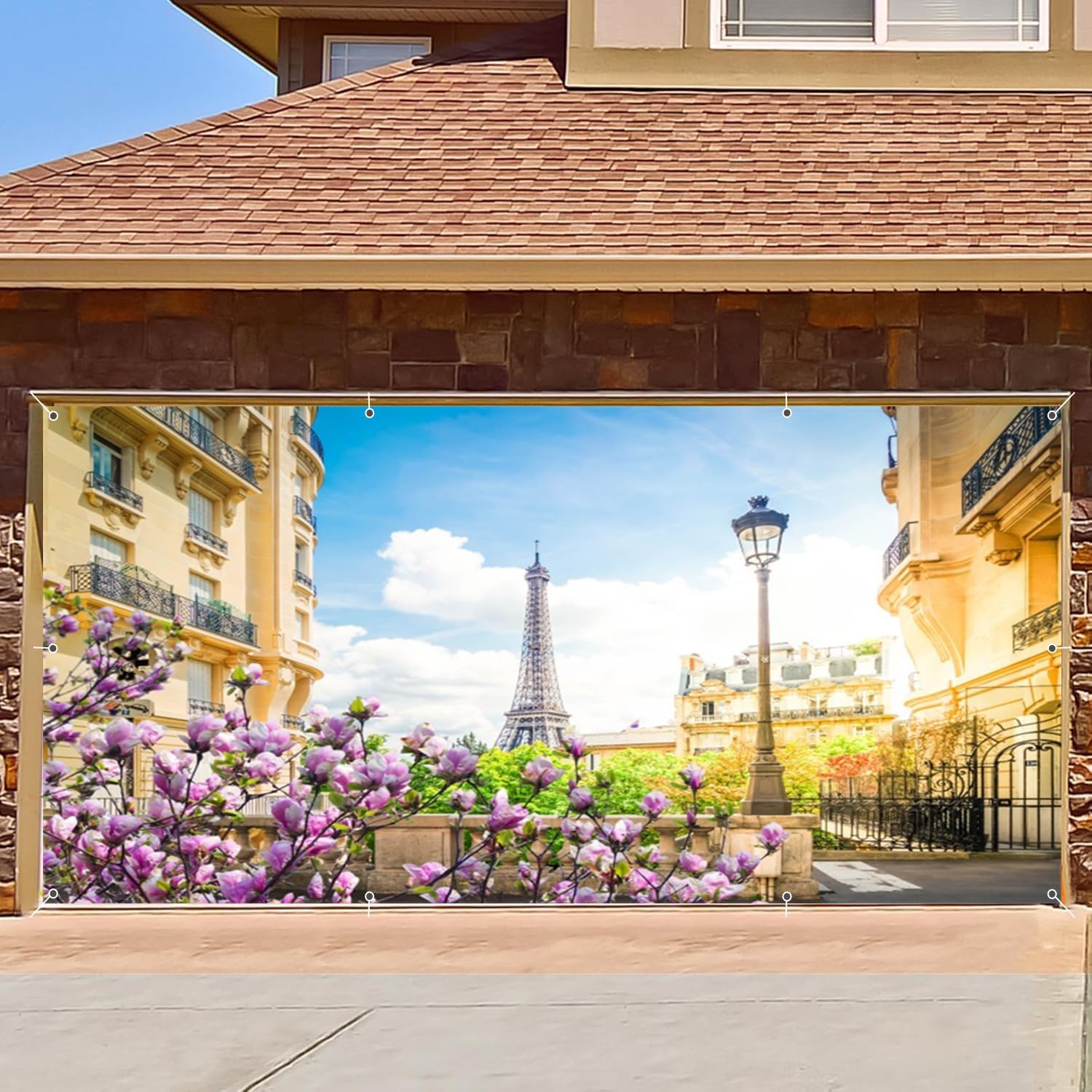 European Travel Garage Door Cover Banner Decorations Backdrop 7x16ft Large Paris Landmark Town Building Garage Door Cover Backdrop Wedding Baby Shower Birthday Party Travel Banner Garage Door Supplies