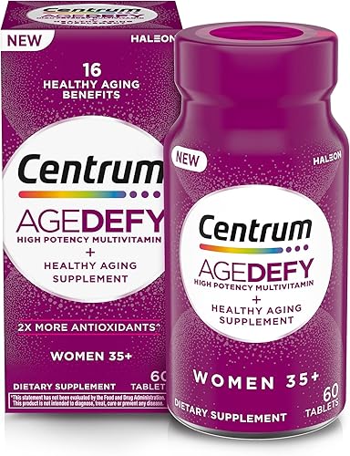 ​​​Centrum Age Defy for Women 35+ - High-Potency Multivitamin and Healthy Aging Supplement – Multivitamin with Resveratrol, and Niacin for NAD+ Level Support - Aluminum Bottle, 60 Tablets​