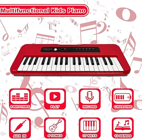 Miniatura 11 de Teclado de piano para niños, piano electrónico portátil de 37 teclas para niños con micrófono, teclado de música, juguetes de piano para niños