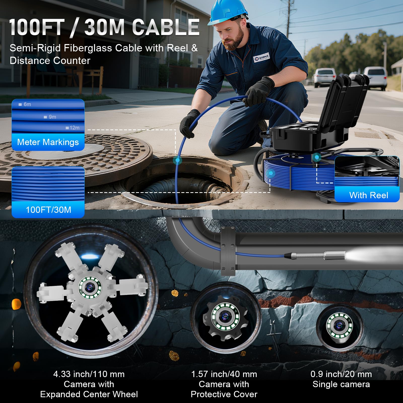 Sewer Camera, 100FT Self-Leveling Drain Camera with 512Hz Transmitter — Amazon image 7