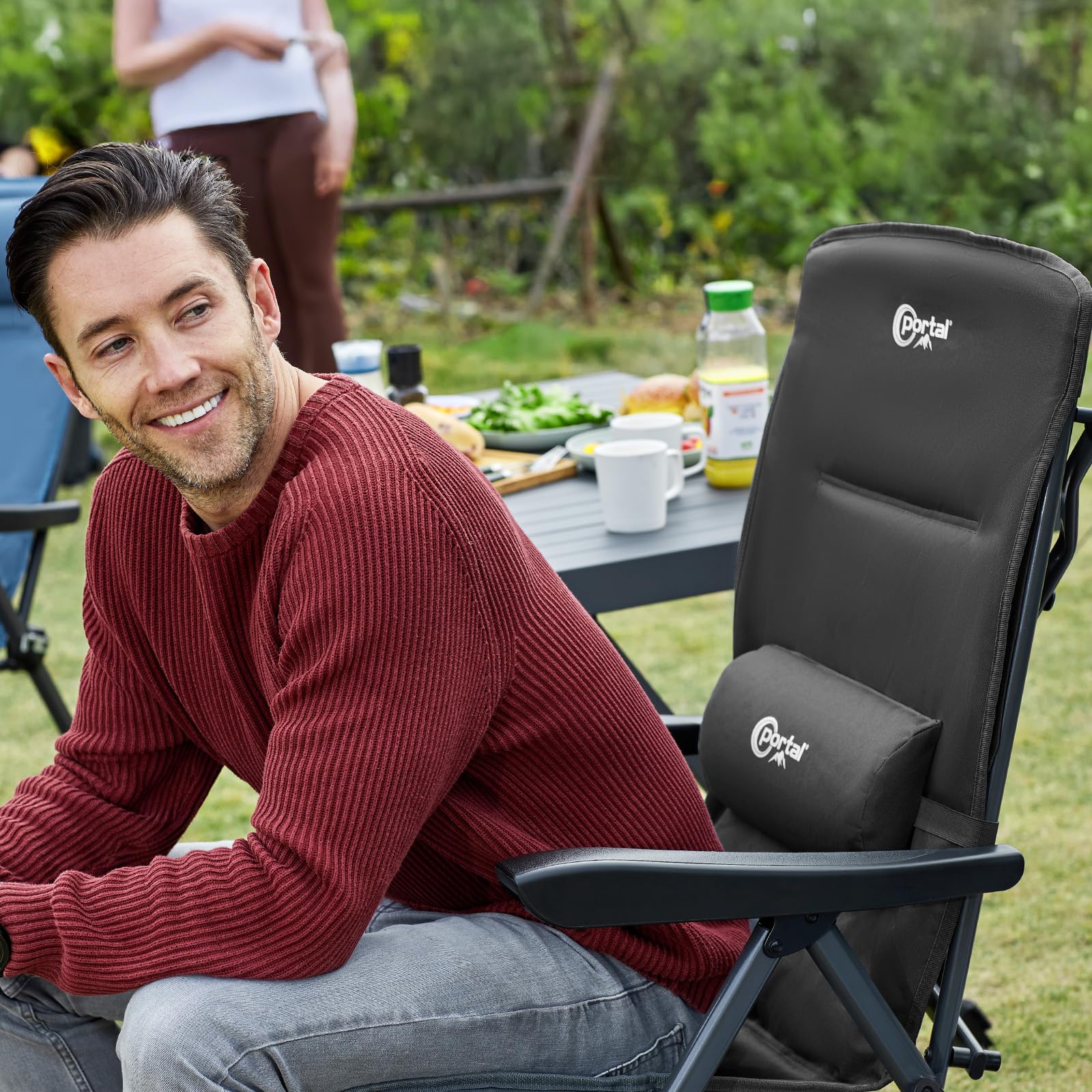 Portal Campingstuhl Faltbar Rückenverstellbar in 3 Positionen Klappstuhl 160 KG Belastbar Hohe Lehne Camping Anglerstuhl Gartenstuhl Liegestuhl Alu für Garten Balkon Picknick