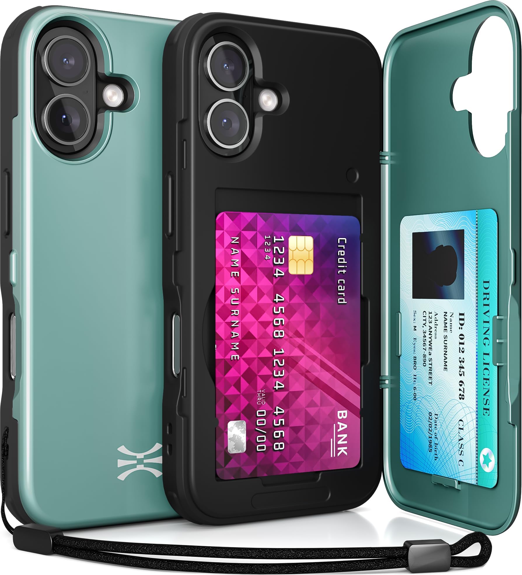 TORU CX PRO For IPhone 14 Slim Hard Wallet Case | Detachable Sliding Card Holder For 3 Cards | Dual Layer Protective Shockproof Cover For Wireless Charging - Green