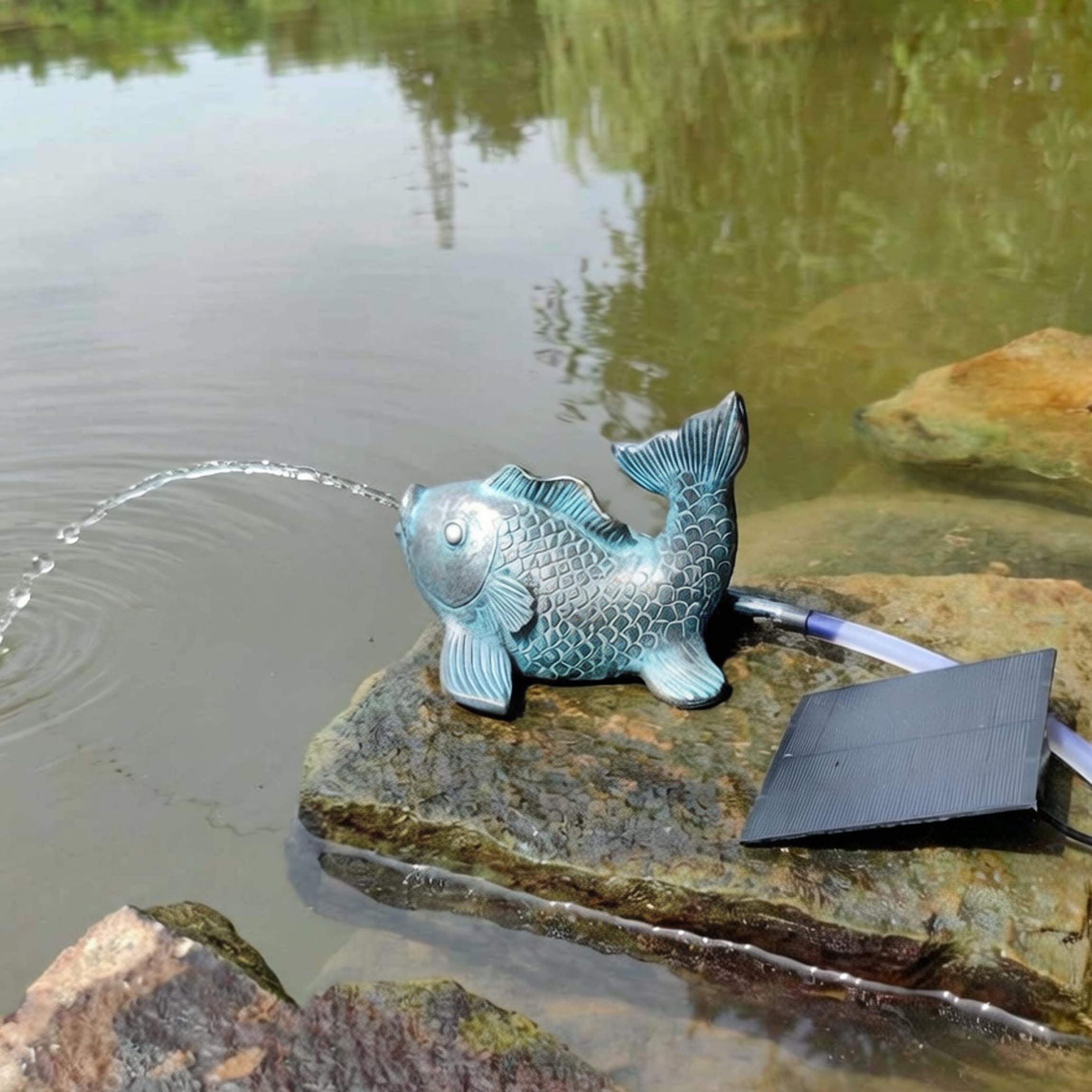 Cracheur d'étang Solaire Poisson Fontaine Décor Résine Jardin 6,89x6,30x5,51 Pouces