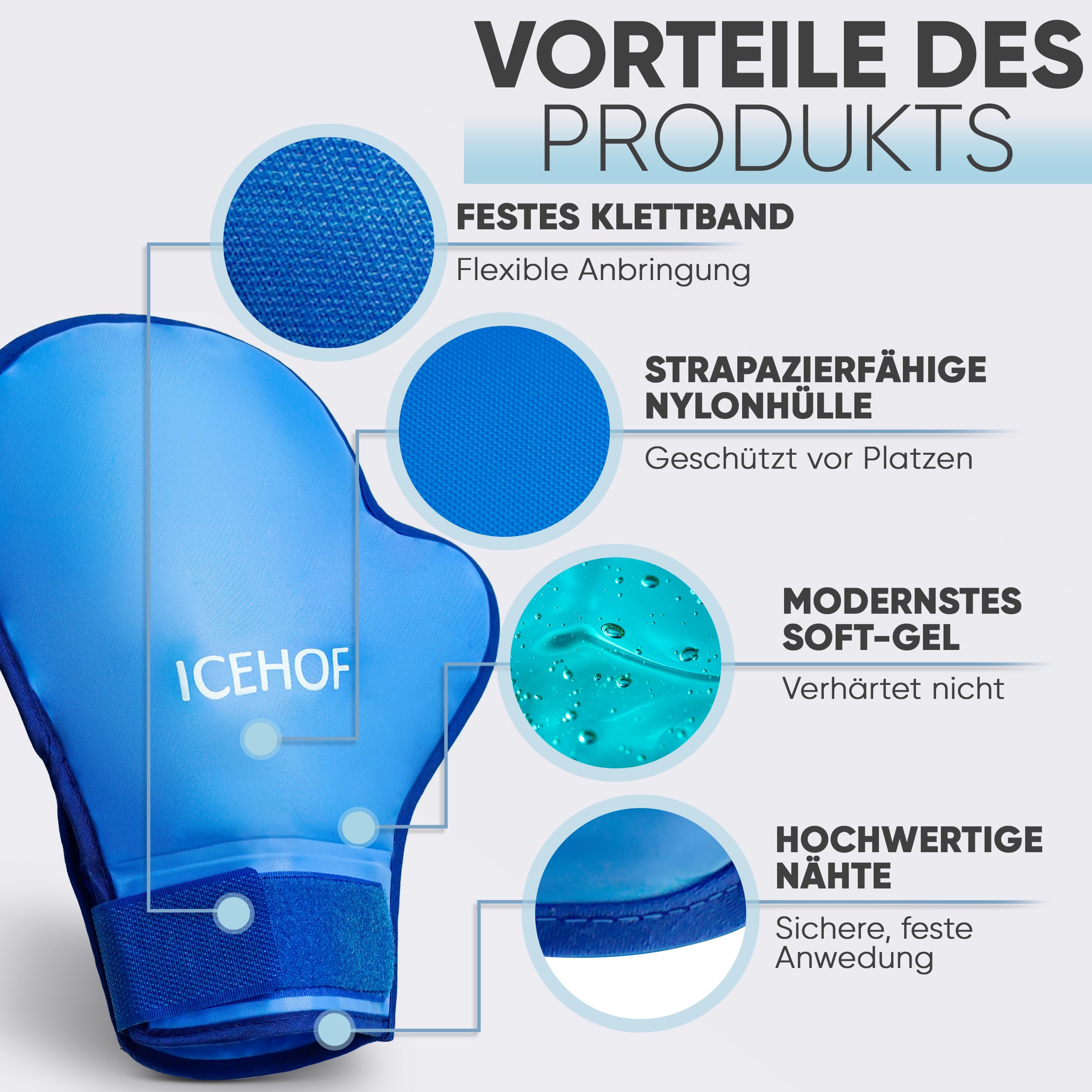 ICEHOF Guanti refrigeranti [2X] Tessuto delicato – Guanti rinfrescanti per mani/dita per chemioterapia/reumatismi, guanti in gel
