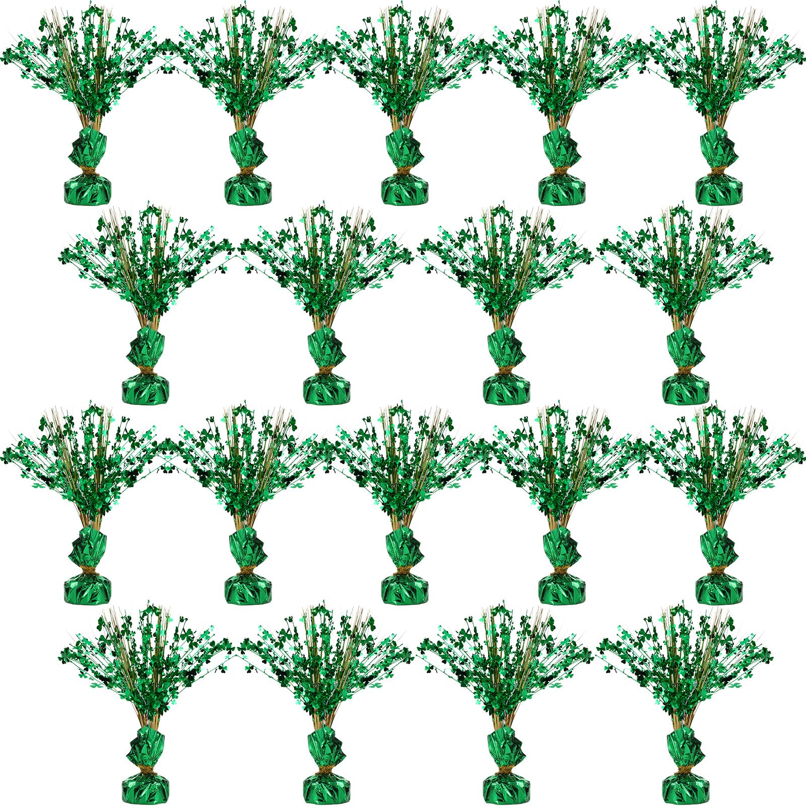 Shamrock Foil Centerpiece St. Patrick’s Day Party Decoration Green Clover Spray Centerpiece Saint Patty's Day Metallic Table Decoration for Home Irish Cultural Party Favor (18 Pieces)