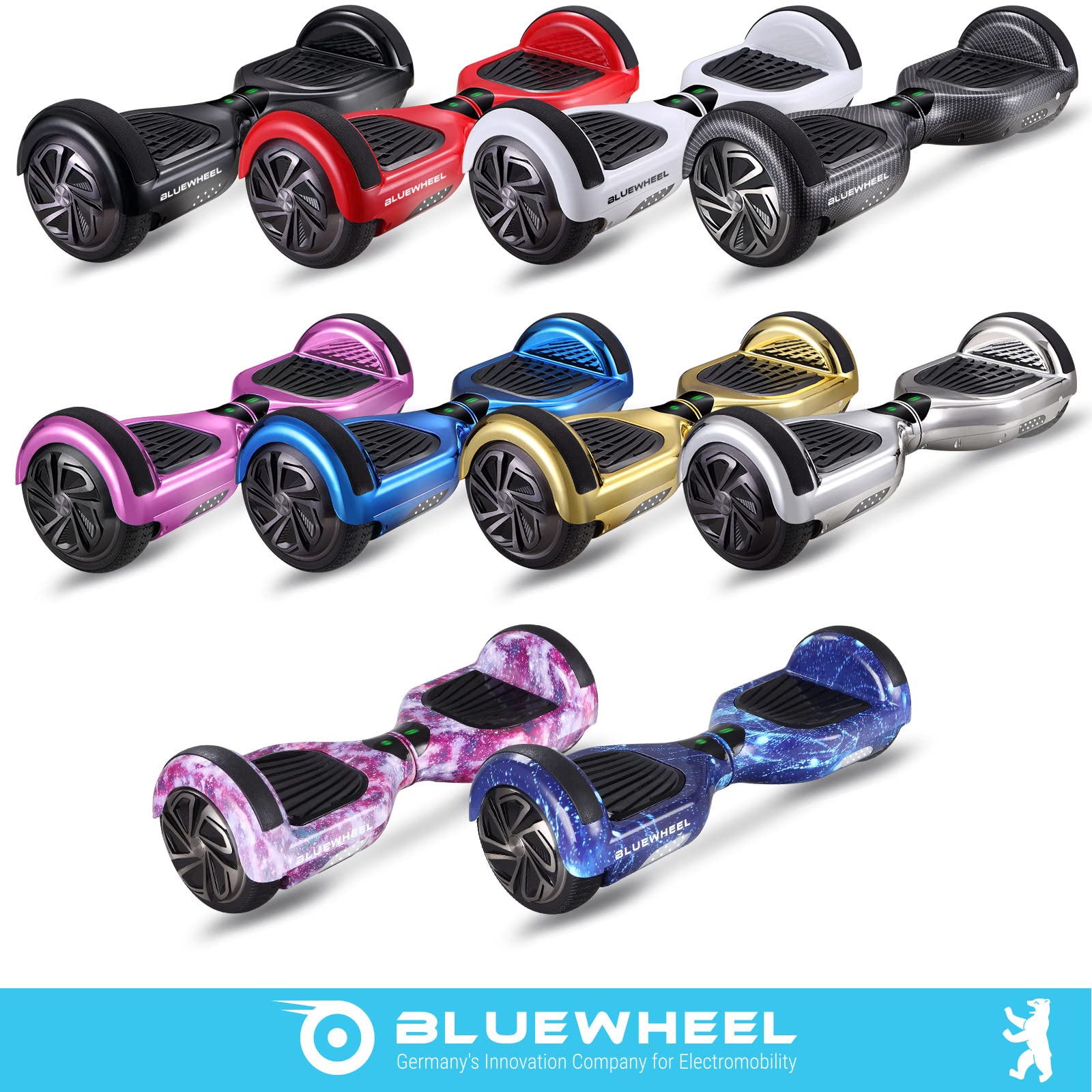 Bluewheel 6,5" Premium Hoverboard HX310s, Hoverboard Kinder, Elektro Board, Deutsches Qualitätsunternehmen, Bluetooth Lautsprecher, Starker Dual Motor, LED (Black)