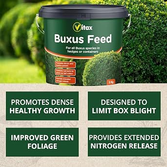 Vitax Buxus Feed 5kg | Specialist Fertilizer for Box Hedges & Containers | Extended Nitrogen Release for Vibrant Green Growth | Prevents Leaf Yellowing & Box Blight | Professional Topiary & Hedge Food