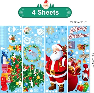 HEEKPEK Christmas Window Clings Cute Large Santa Christmas Window Decorations Stickers Xmas Decals for Glass Tree Snowflake Double Sided Holiday Party Stickers
