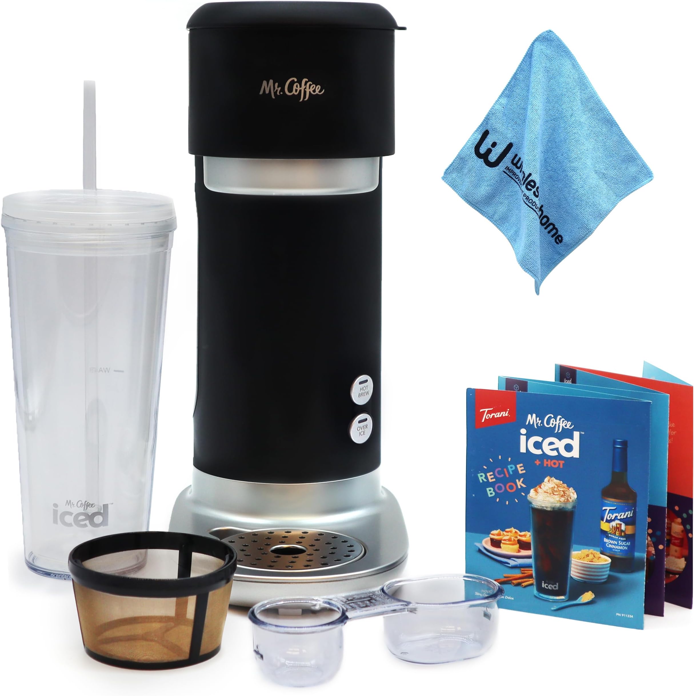 Iced Coffee Maker, Single Serve Hot and Cold Coffee Maker with 22 ounce Reusable Tumbler, Filter and Wholesalehome Cloth