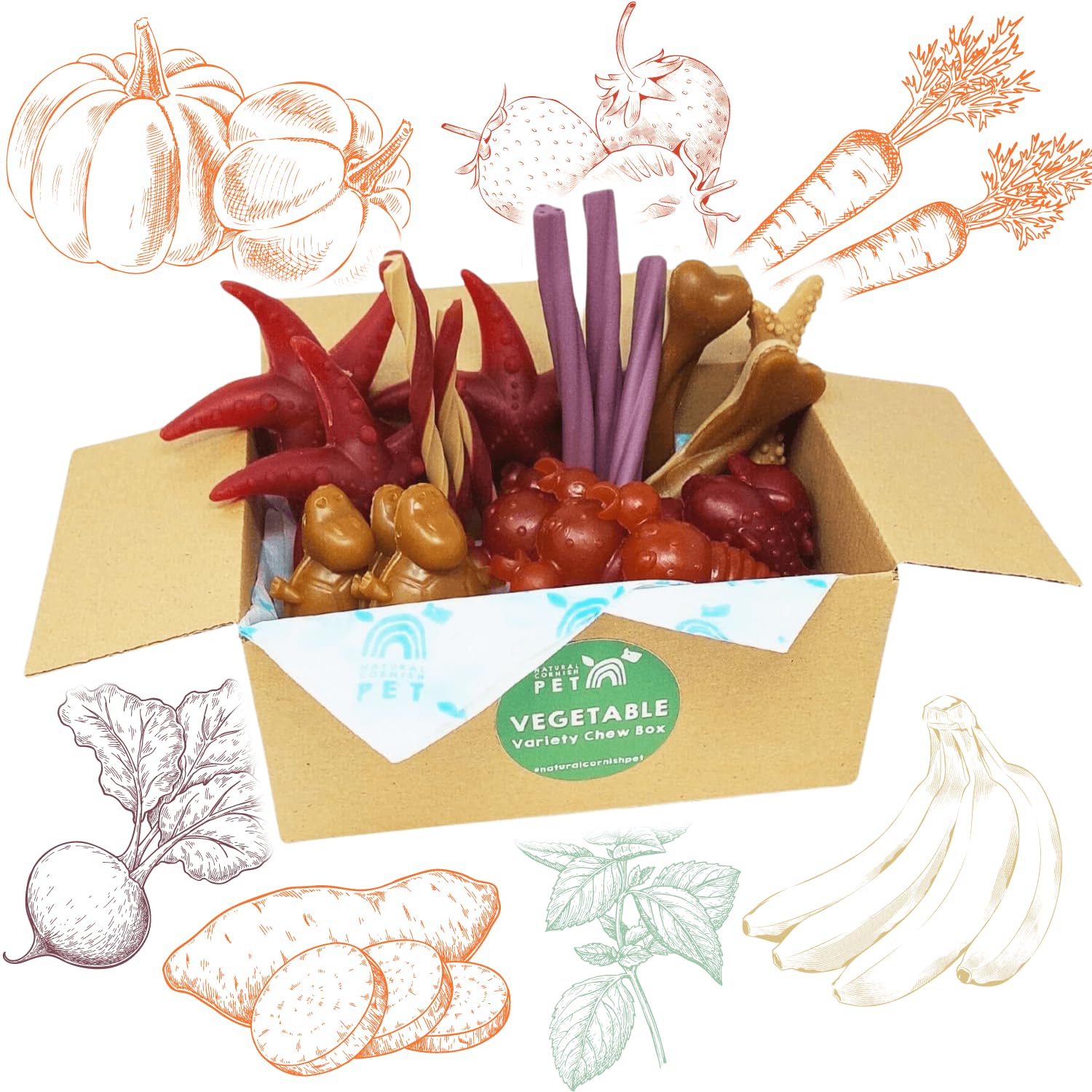 Vegetable Dog Chew Variety Box, 100% Grain Free, HypoAllergenic, Dental Chews For Dog