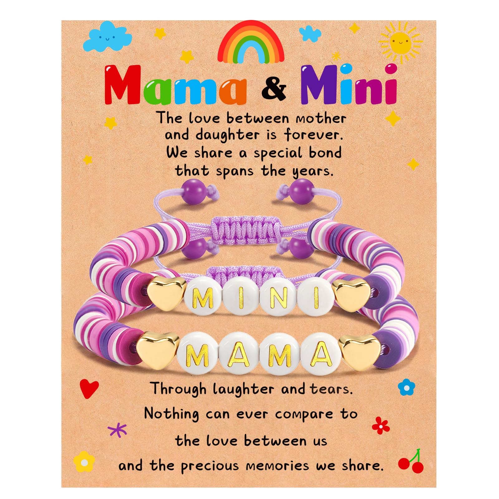 GLITTO Mom Daughter Gifts, 2ps Matching Beaded Heart Bracelets Jewelry for Mother Daughter/Mommy and Me/Mama Mini