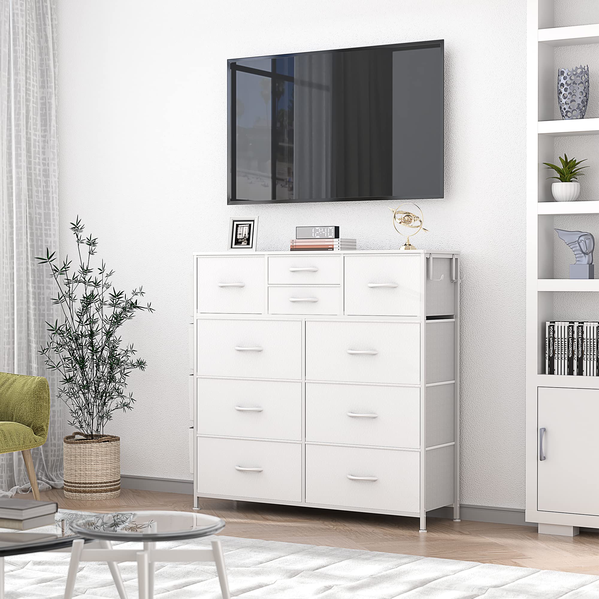 white 10 drawer dresser FUFU&GAGA Contemporary Composite 10-Drawer with Spacious Top for Bedroom Decor place it near the entrance to store groceries Bedroom Storage Dresser White 10-Drawer