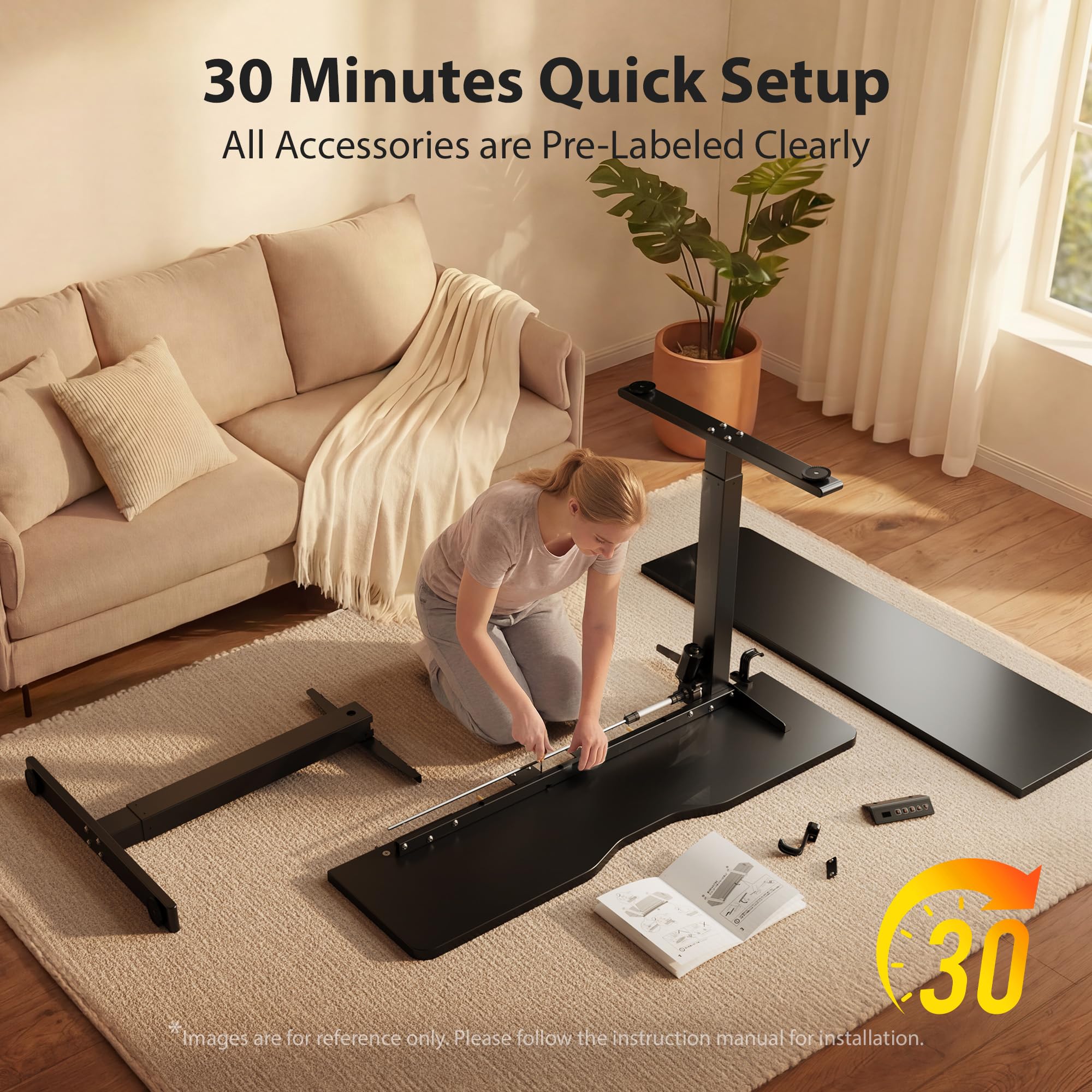 Cubiker Standing Desk, 55x28 Inches Sit Stand Home Office Desk, Electric Stand up Desk, Adjustable Desk with Splice Board, Black Frame/Black Top view 8