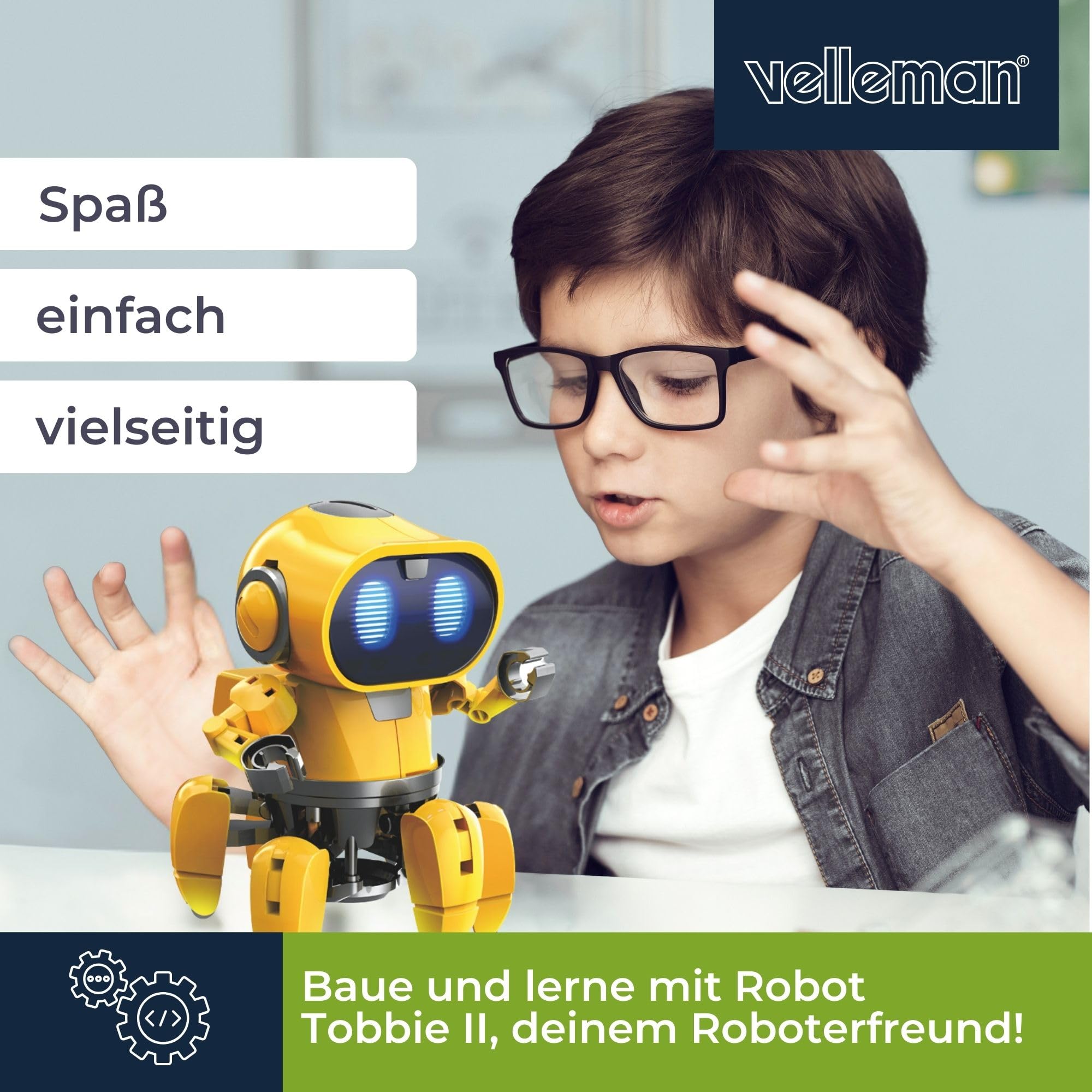 Velleman Roboter Bausatz Tobbie II, Elektronik Baukasten, intelligenter smart Roboter, lern Electric, Micro:bit, mini Roboter, ferngesteuertes Roboter, STEM, Mint