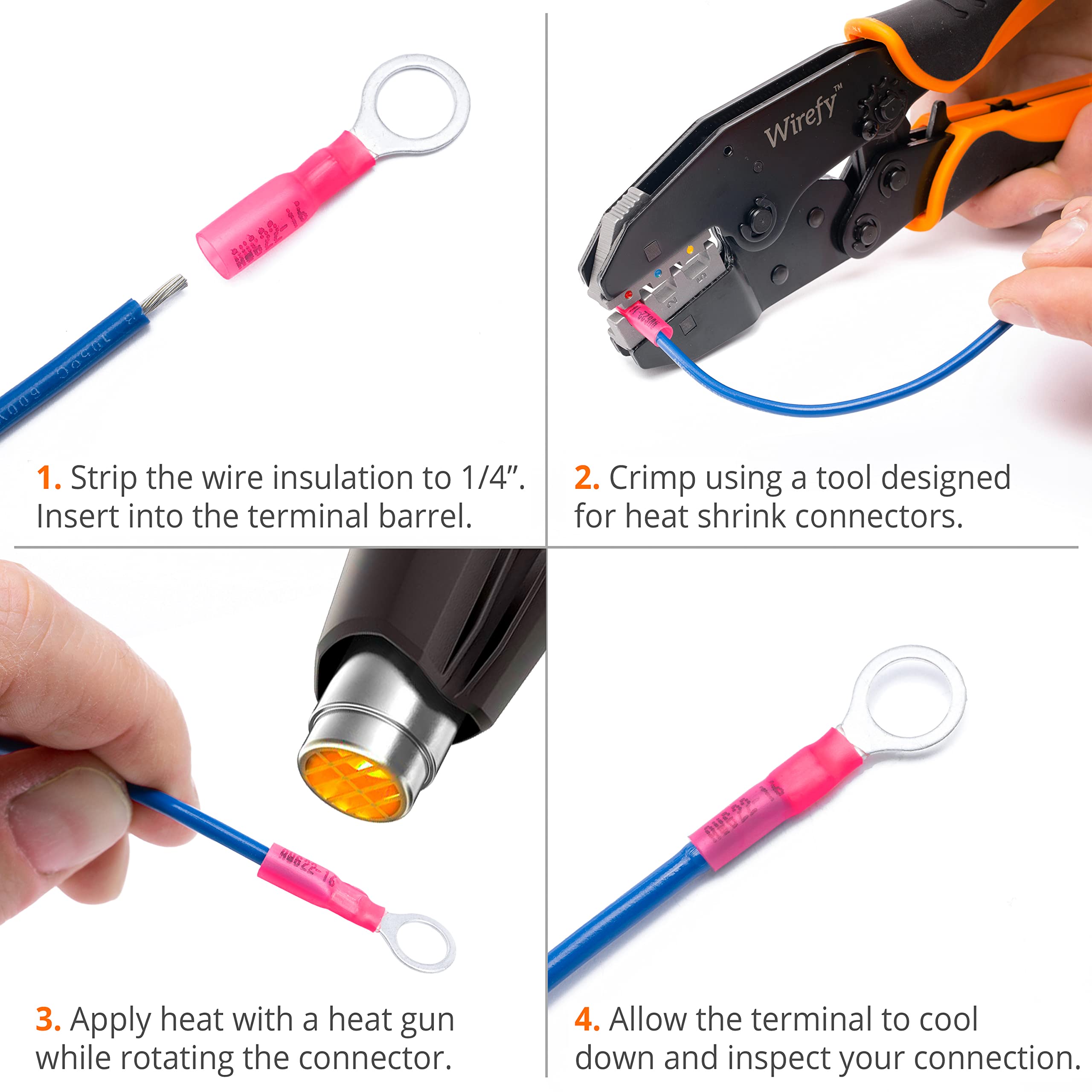 Wirefy 150 Piezas de Terminales Redondos M3,5 - Kit de Conectores Termorretráctiles para Automoción - 0,5-1,5 mm²