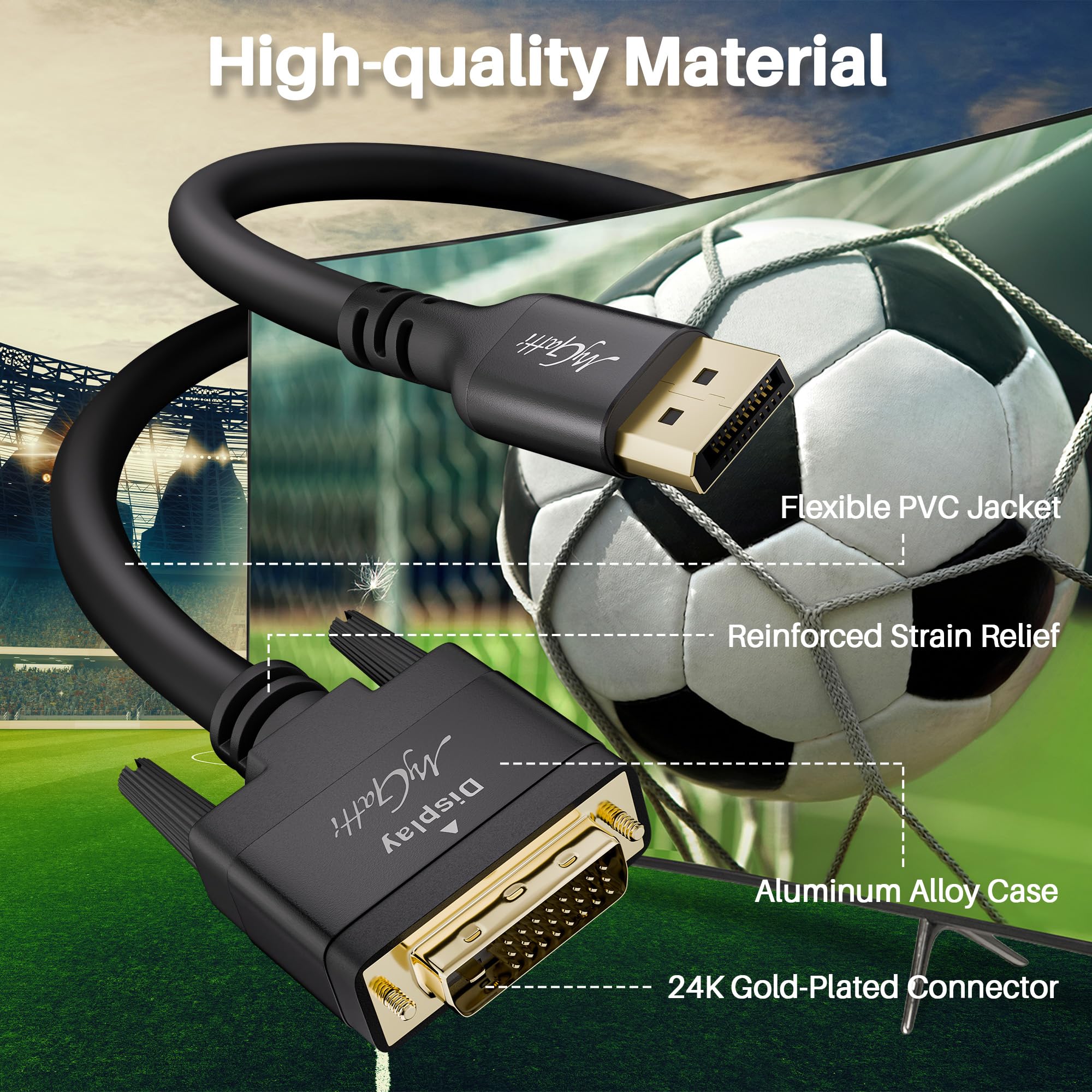 Cavo DisplayPort a DVI 1.5m,4K@30Hz/1080p@60Hz Unidirezionale, Cavo DP a DVI Adattatore Maschio/Maschio per Monitor, Proiettore, Computer, Desktop, PC, HDTV ecc. con 5 fascette per cavi