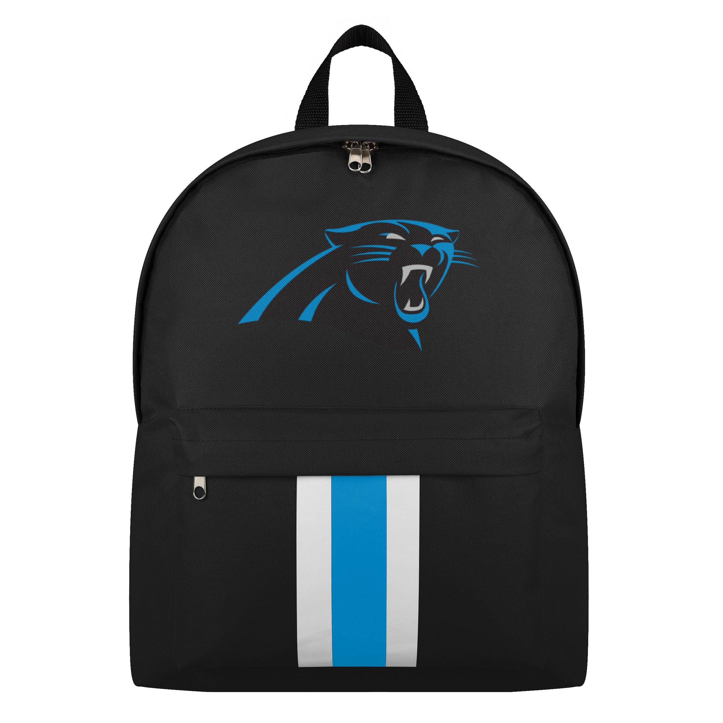 FOCO NFL Officially Licensed Team Color Primary Logo Solid Stripe Football School Bag Travel Backpack, Carolina Panthers, One Size, Daypack Backpacks