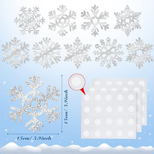 Miniatura 2 de Decoración de copos de nieve, recortes de papel de copo de nieve de Navidad de invierno con puntos de pegamento para tablón de anuncios, fiesta de
