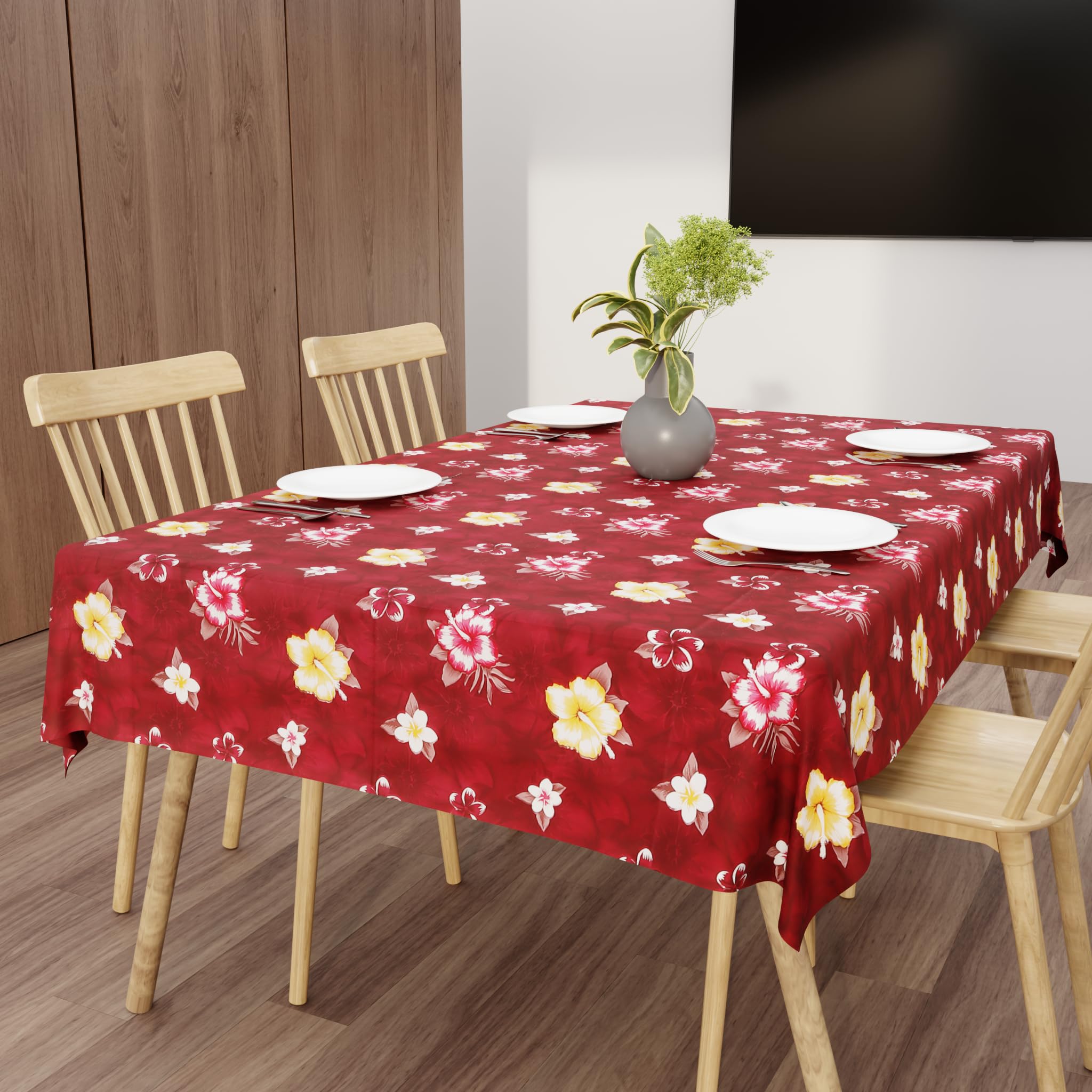 Wings Star Dining Table Cover for 6 Seater, 60 x 90 inch Size, Waterproof and Dustproof Table Sheet,Dining Table 6 Seater Waterproof Cover (Maroon Flower, Dining Table Cover (60x90 Inch))