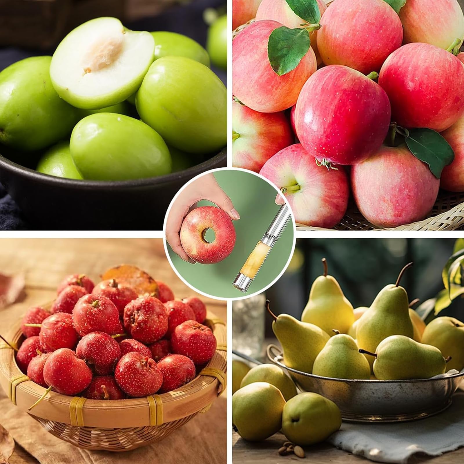 SURALIN 1 Pieza Removedor de Corazón de Manzana, Removedor de Corazón de Manzana en Acero Inoxidable Antideslizante y Inoxidable Adecuado para Manzanas, Peras y Otras Frutas y Verduras
