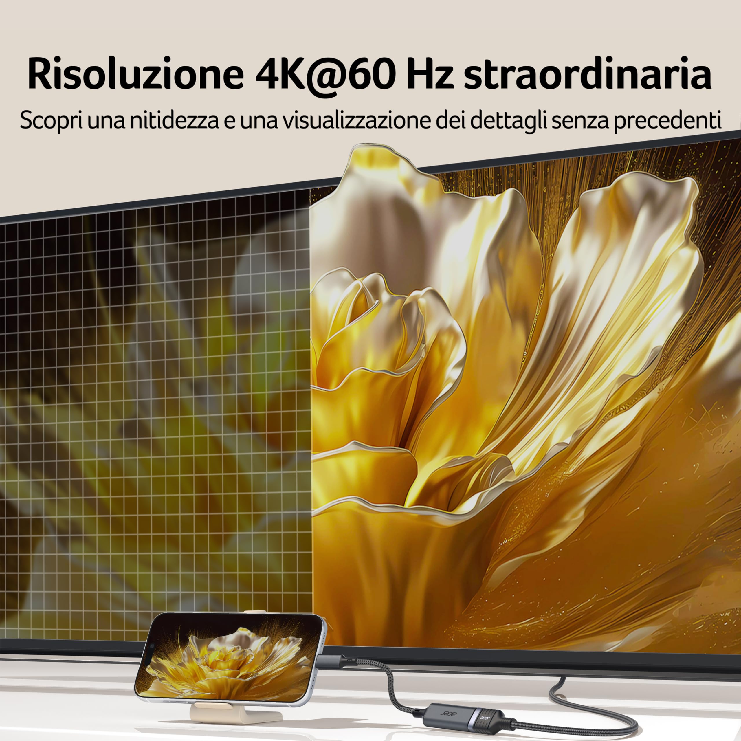 Acer Adattatore USB-C a HDMI 4K@60Hz Thunderbolt 3/4 HDMI 2.0 Alluminio Nylon
