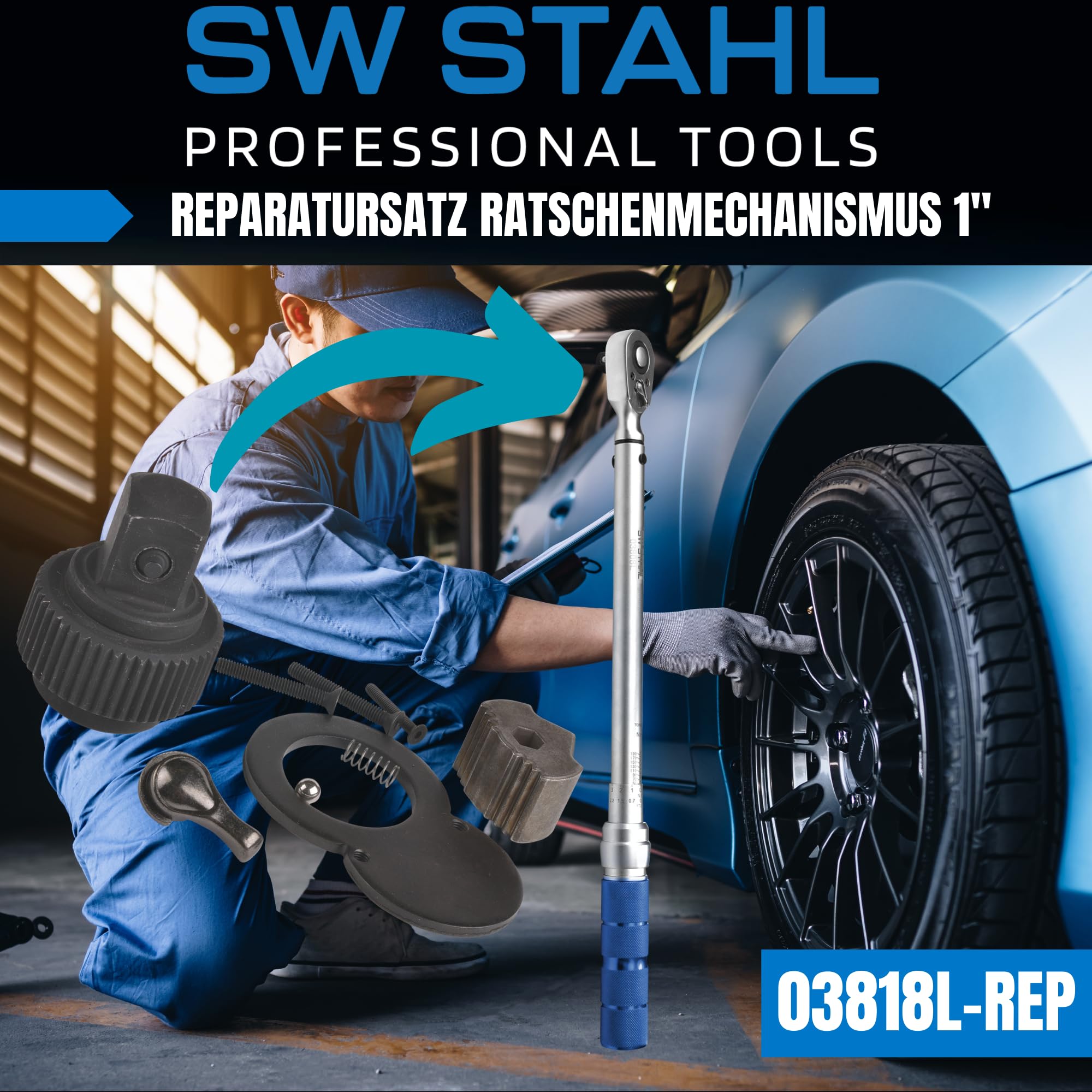 SW-Stahl 03818L-REP Reparatursatz Ratschenmechanismus 1 Zoll Knarre | Ersatzteile f</> Ratschenkopf - Passend f</> 25mm Drehmomentschlüssel 03818L & 03878L - Instandsetzung Set