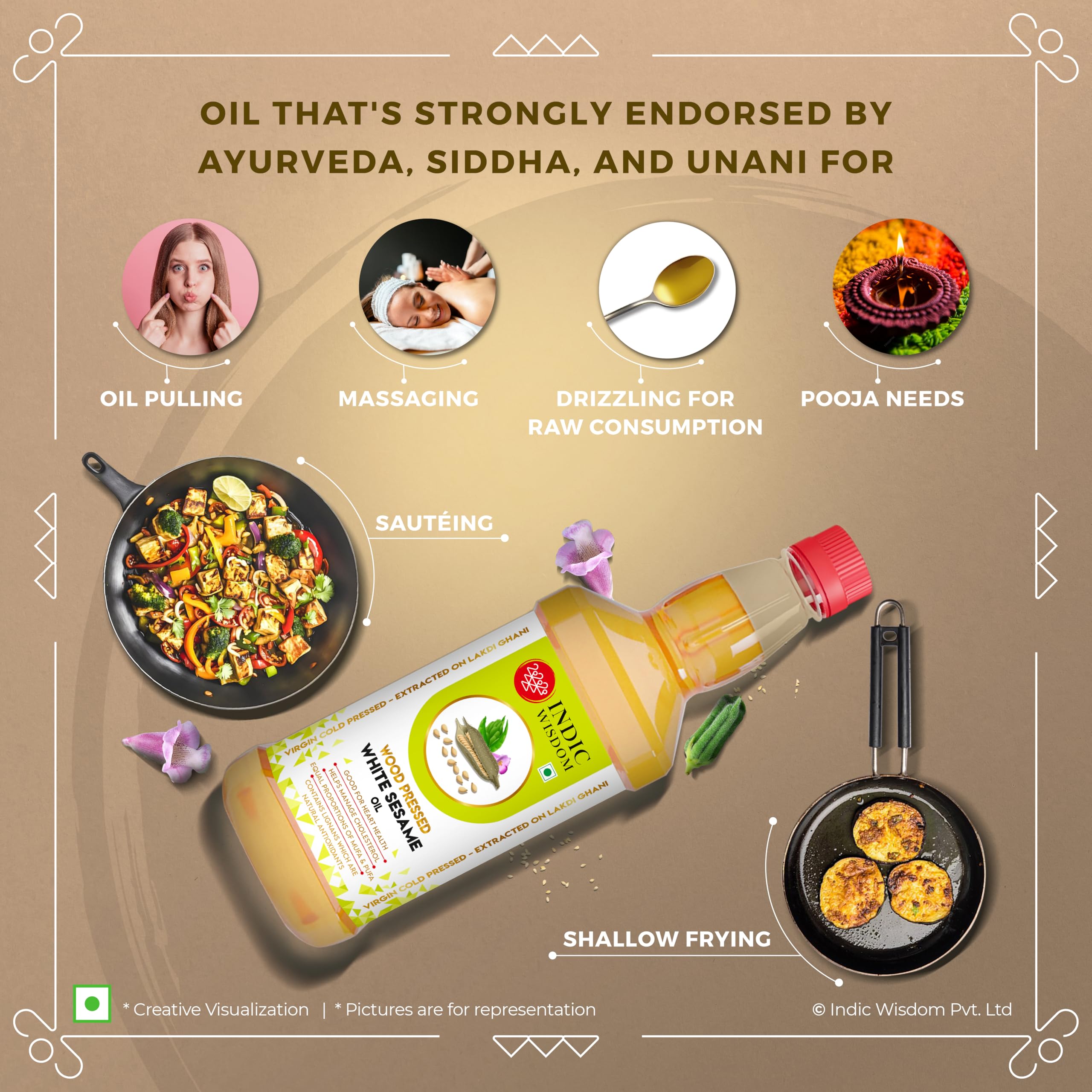 IndicWisdom Wood Pressed White Sesame Oil 1 Liter (Cold Pressed White Sesame Oil - Extracted on Wooden Churner) - Image 5 thumbnail