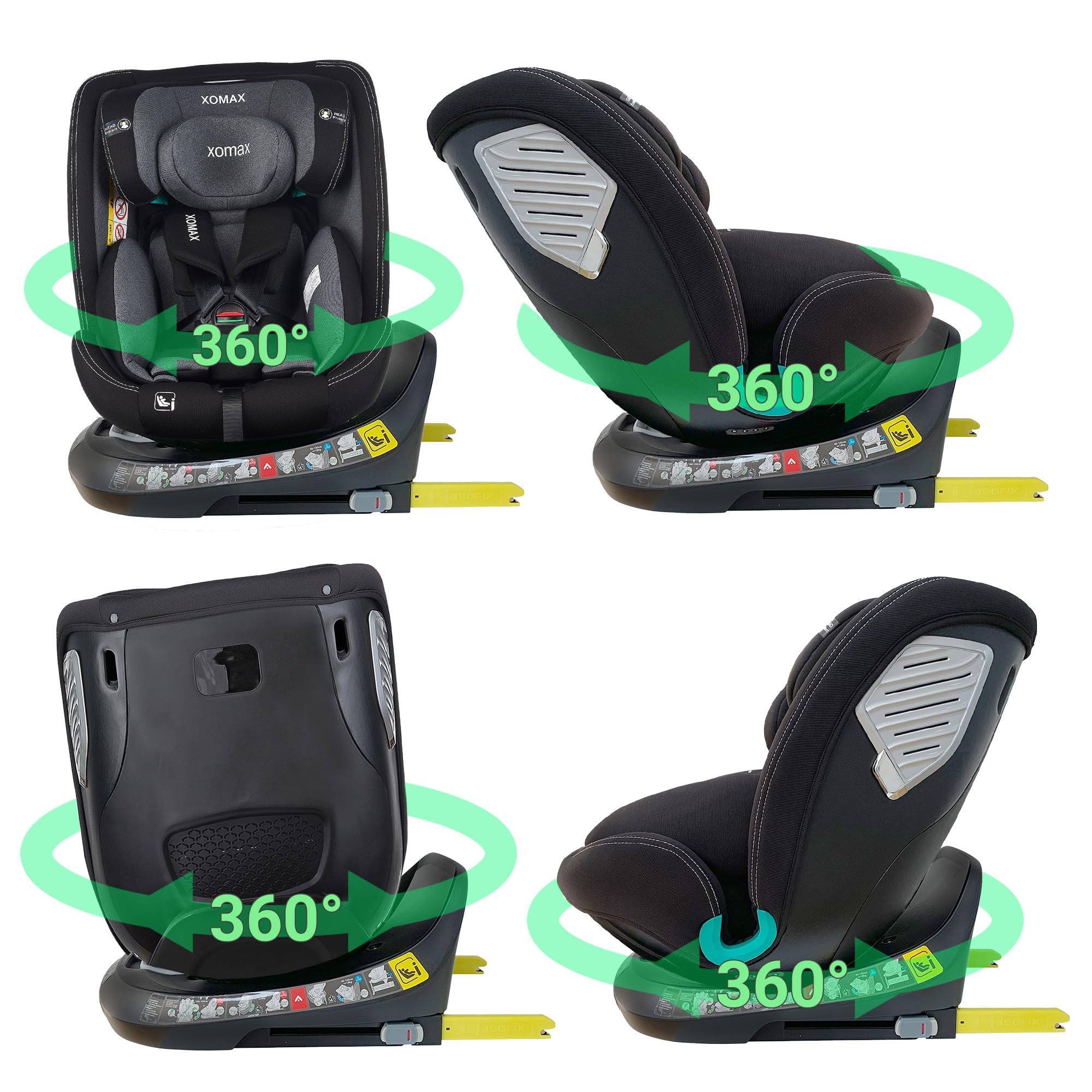 XOMAX G409 IOT - Asiento infantil giratorio 360°, ISOFIX I crece, 0 – 36 kg, 0 – 12 años, grupo 0+/1/2/3, arnés de 5 puntos, cinturón de 3 puntos, funda lavable I ECE R129