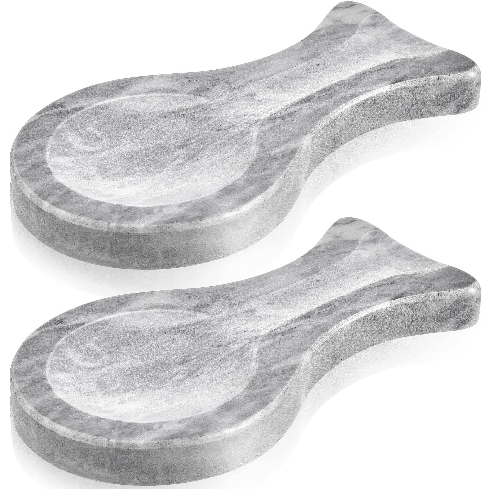 Photo 1 of 2 Pcs Marble Spoon Rest 8.7'' L x 4.9" W Heat Resistant Ladle Utensil Holder Chef White Spoon Rest for Stove Top Countertop Cooking Spoon Holder Marble Kitchen Accessories for Holding Spoon Spatula