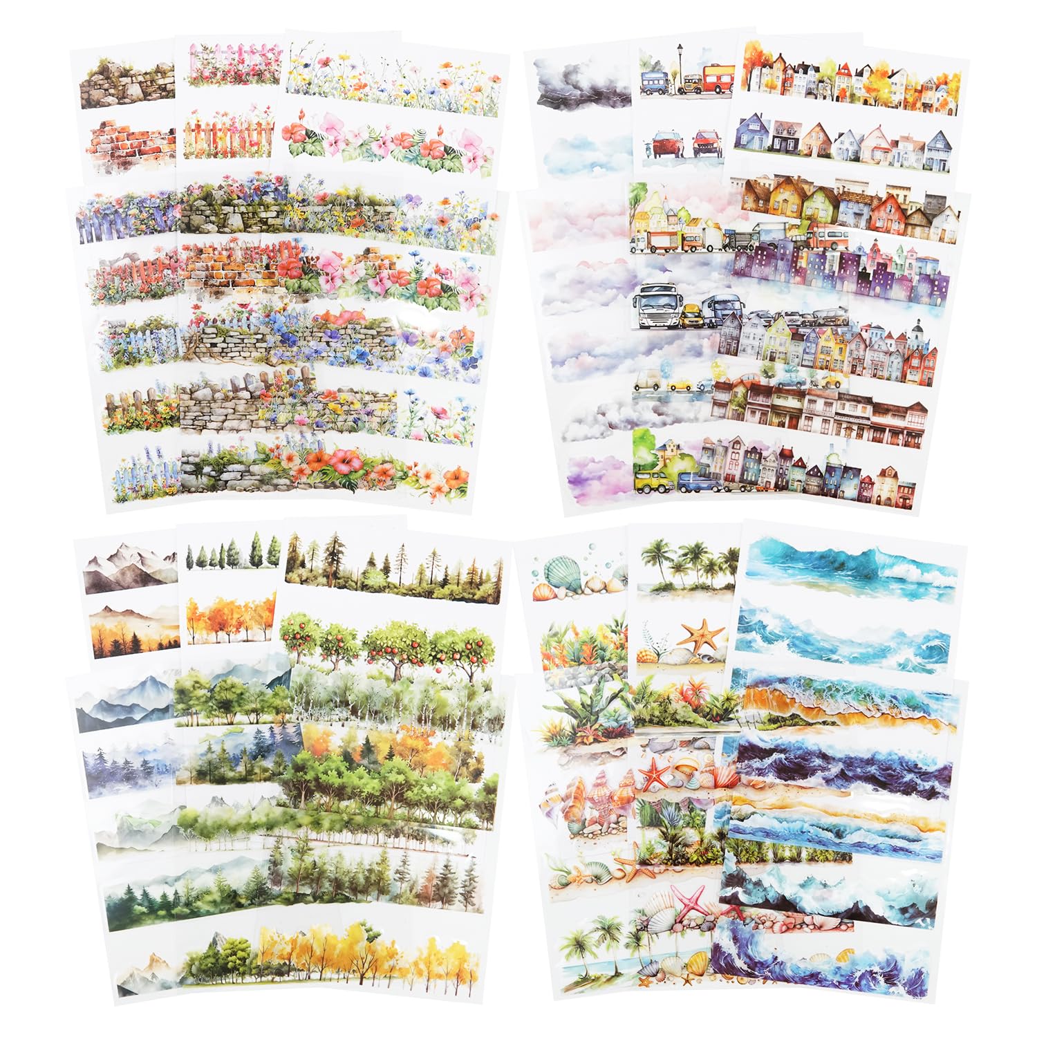 Miyouluna Into Nature 80 Sheet Nature Pet & Washi Sticker Book Set, Pre-Cut Landscape Stickers For Scrapbooking, Journaling, And Diy Crafts