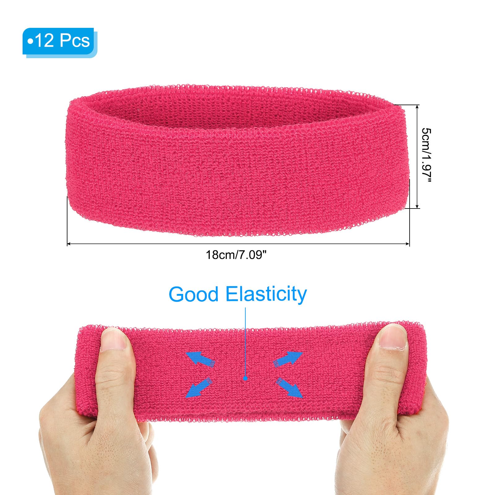 PATIKIL Fascia per Sudore, 12 Pezzi Fascia in Spugna Terry per Donna Uomo Sport Basket Tennis Atletica Palestra Lavoro, Rosa Rossa