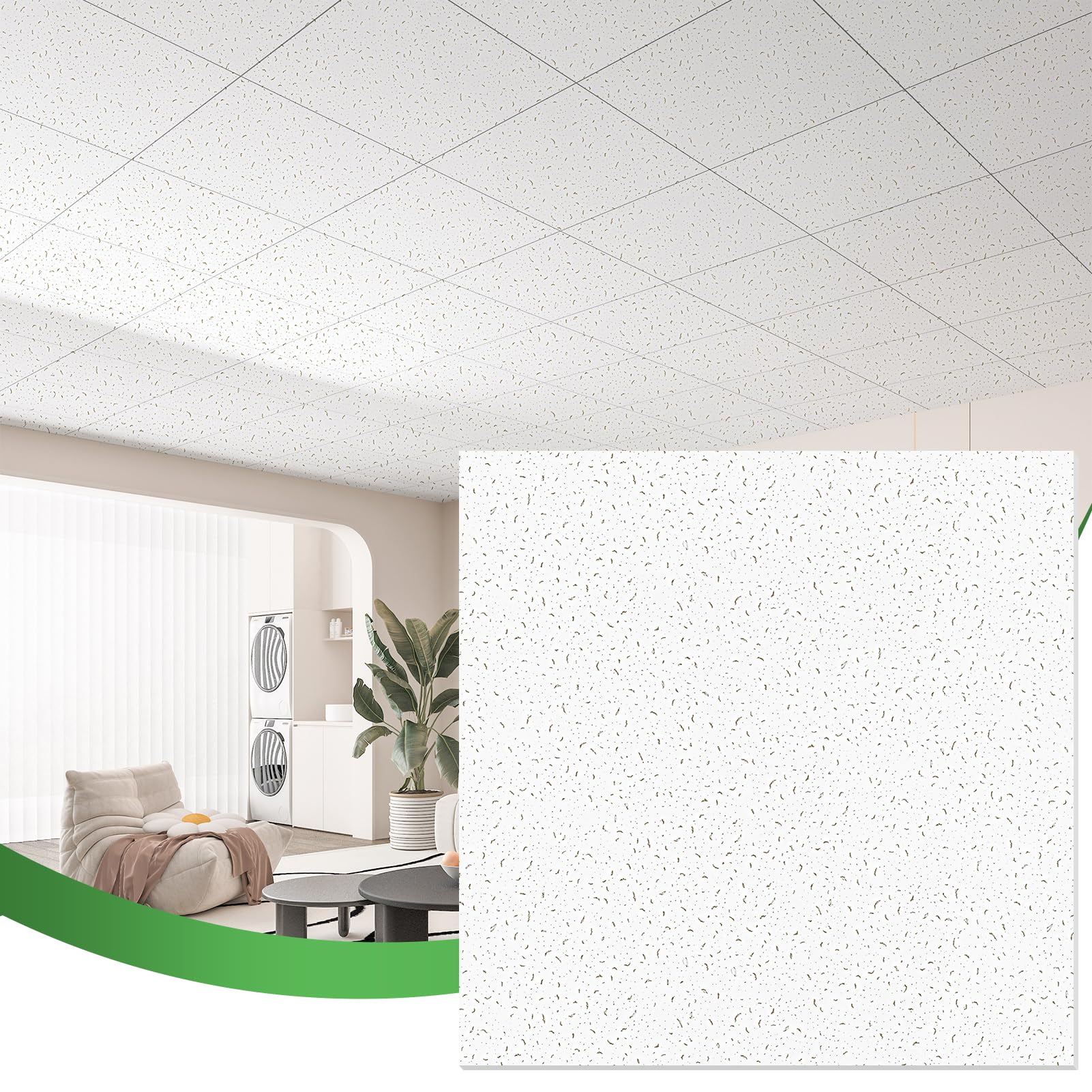 Art3d Stuck-Deckenfliesen, 61 x 61 cm, PVC-Wandpaneele und Fliesen für Inneneinrichtung, Zuhause, Büro, Restaurant und Fitnessstudio, Abdeckung von 48 m², quadratisch, weiß, 12 Stück