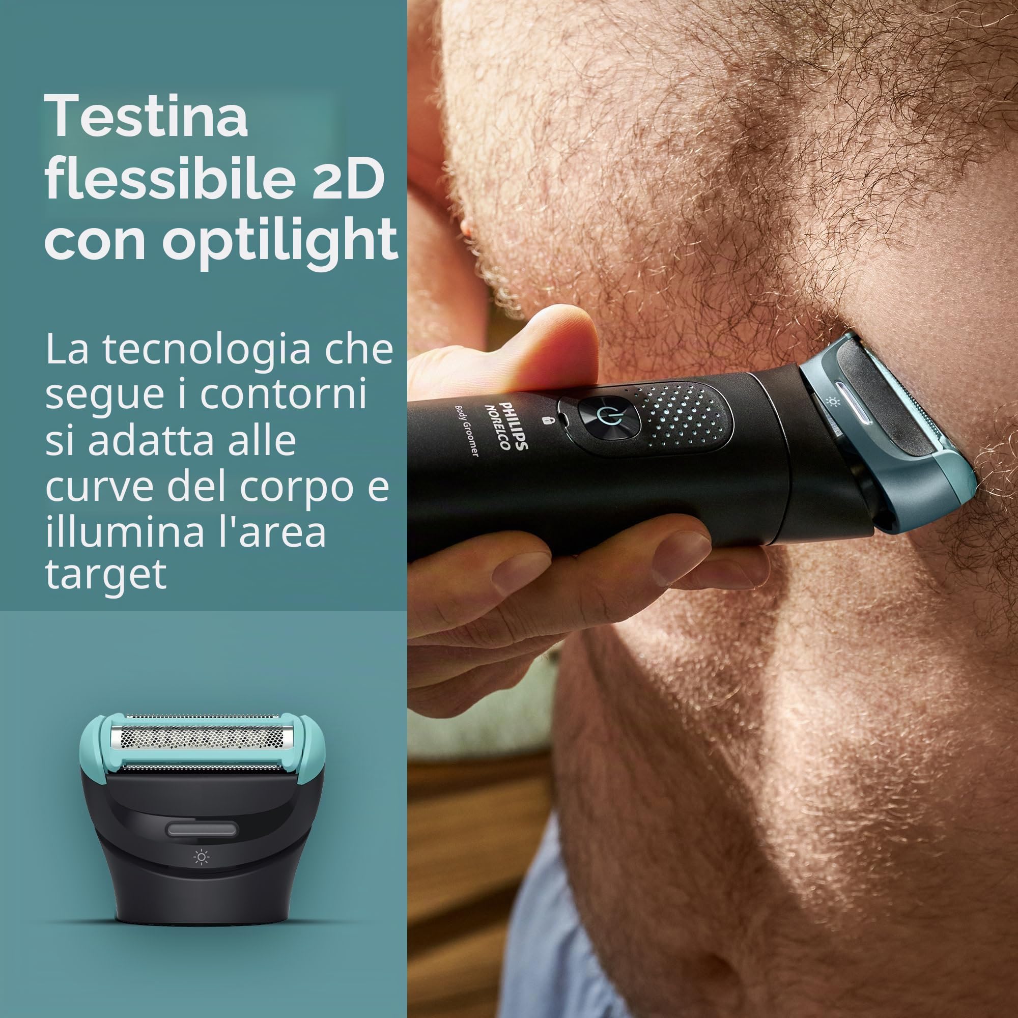 Philips Norelco Body Groomer 9000 Series, rasoio per uomini e sistema di rasatura intima con pulitore UV Cube e attacco posteriore regolabile, 100% impermeabile, BG9480/50
