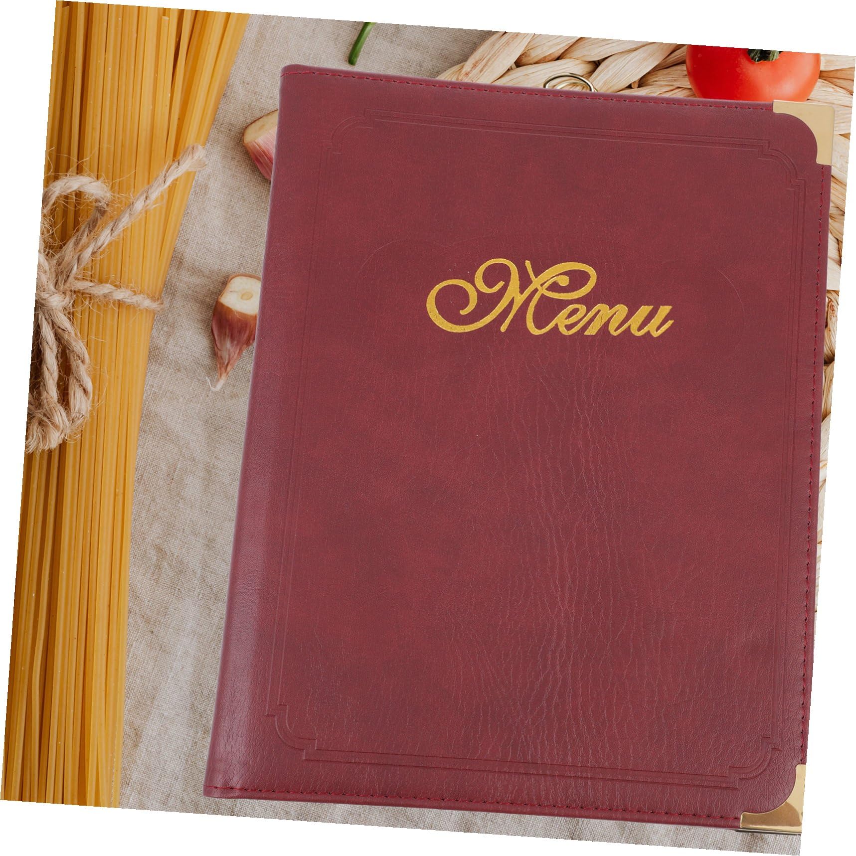 Carpeta de Visualización del Menú y Documento de Menú para Restaurante Cubierta de Cuero PU, Esquina Redondeada, Diseño Clásico y Uso en Recepción de Comercios