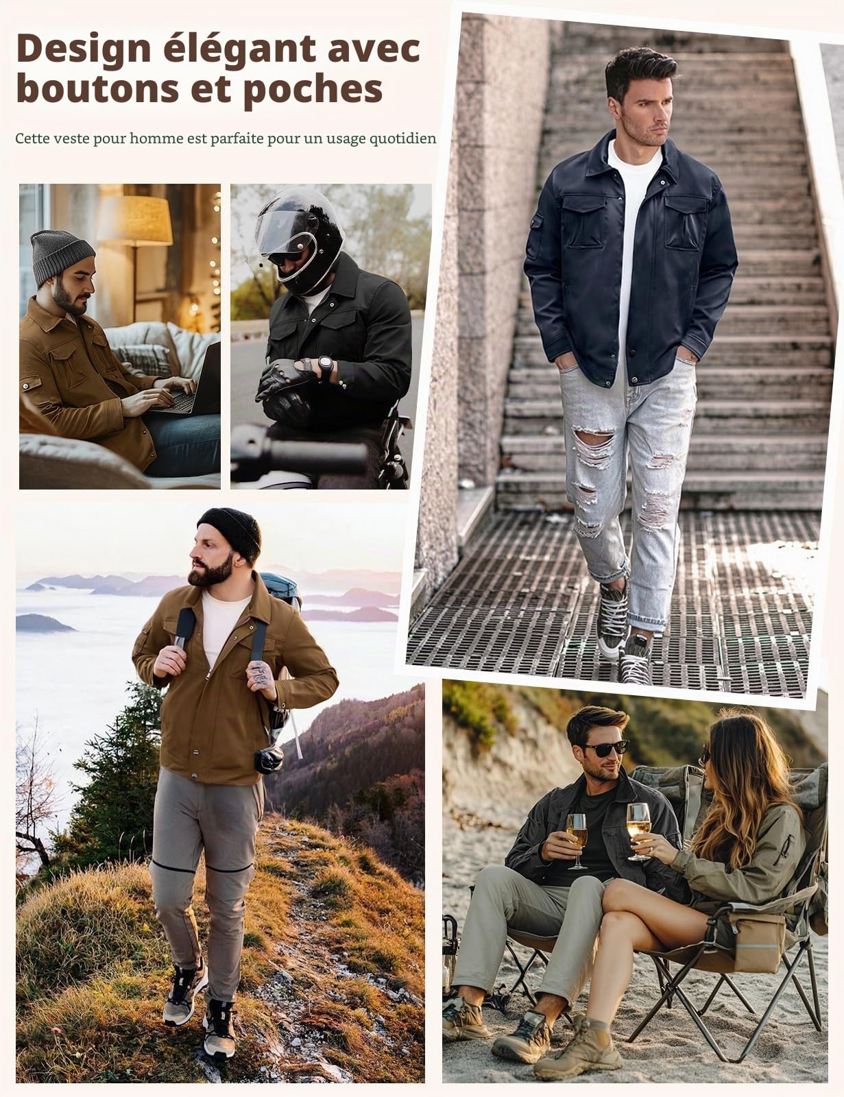 heekpek Vestes d'extérieur légères et imperméables pour homme, veste cargo de bûcheron pour la randonnée