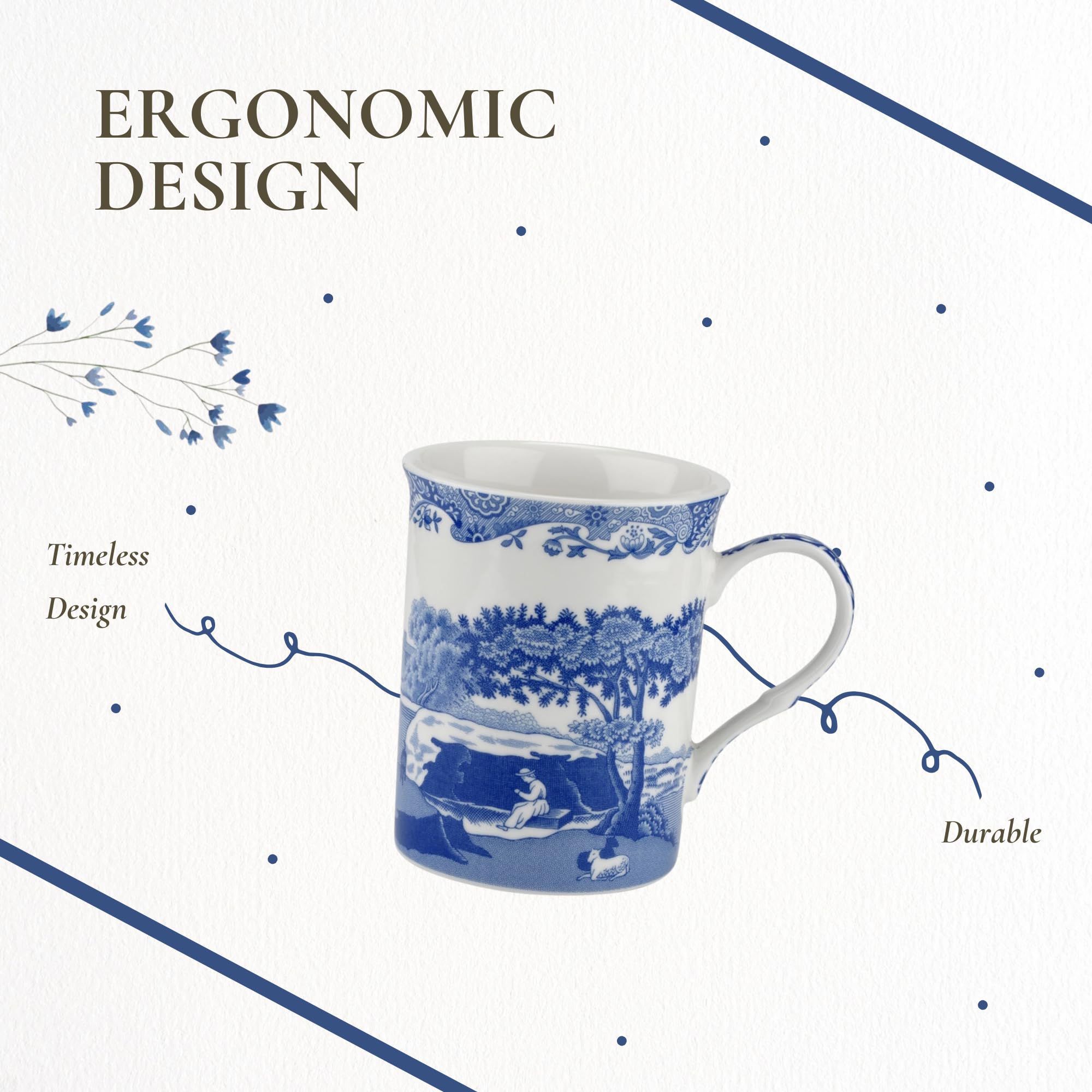 Portmeirion Juego de 4 Tazas, Porcelana, Azul y Blanco, 8.5 x 12 x 10.5 cm, 4