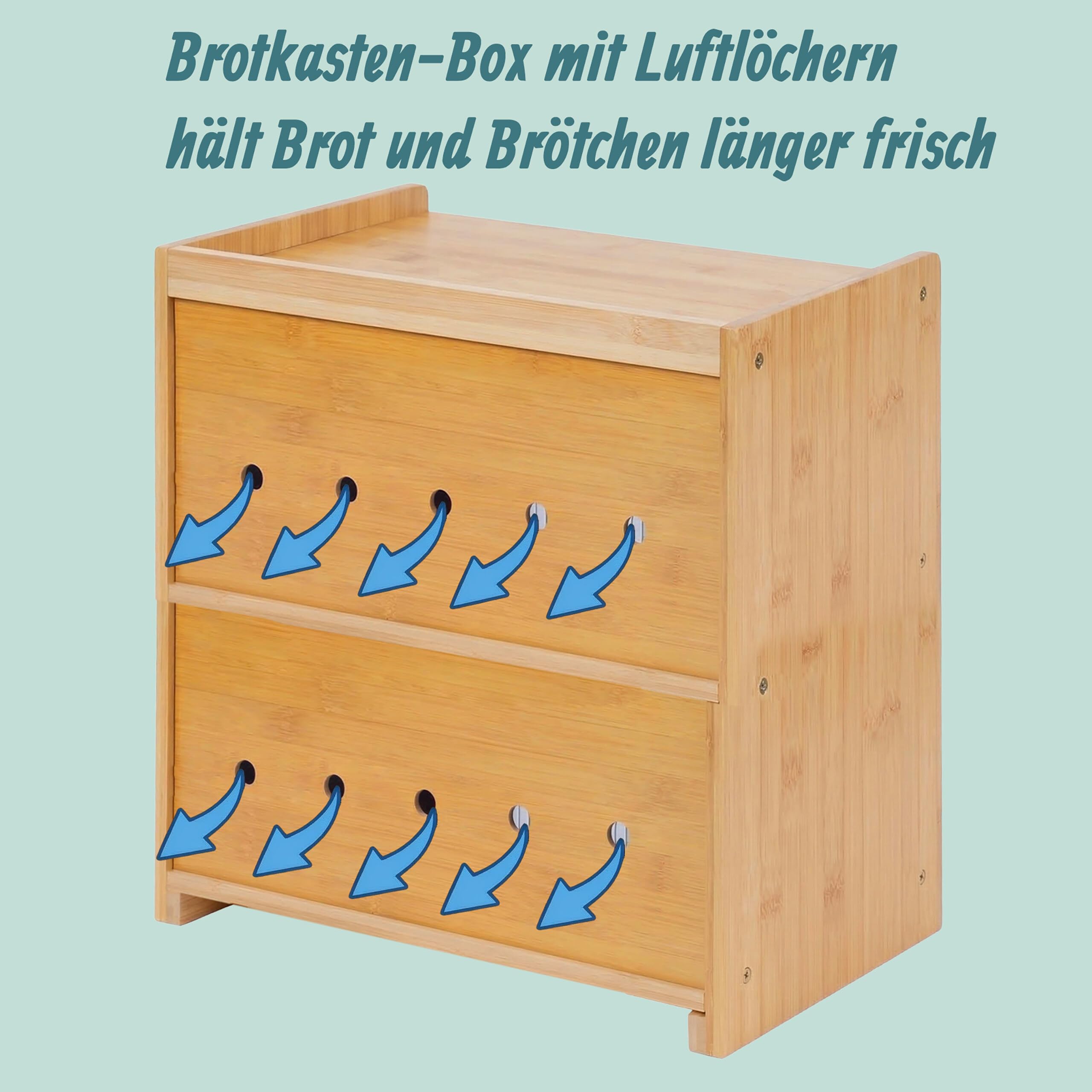 Relaxdays Brotkasten Bambus, 2 Etagen, Brotlade mit Sichtfenstern, Klapptüren, HBT: 34 x 36,5 x 24 cm, Brotbox, Natur