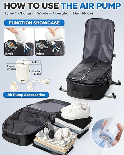 Miniatura 10 de Mochila de sellado al vacío para ropa de viaje con bomba de aire, impermeable, portátil, Airback, mochila de transporte, Beige (con bomba