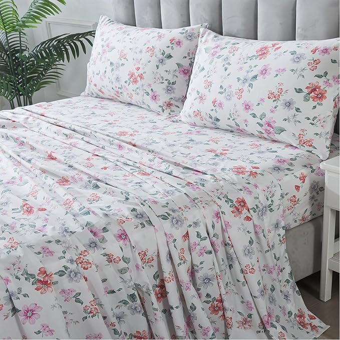 FADFAY Twin XL Floral Sheets for College Percale Cotton
