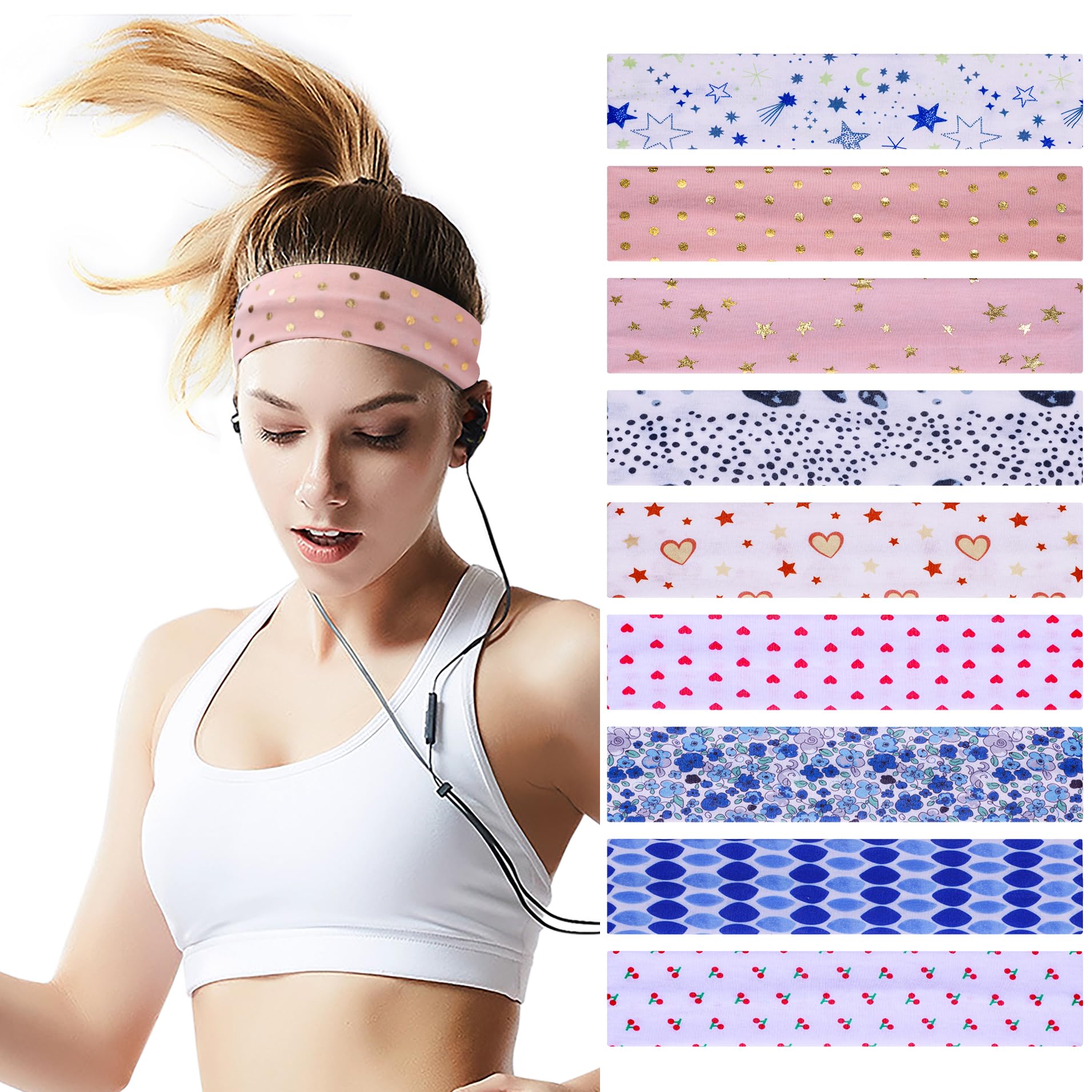 Non-Slip Headbands for Women Men with Rubber Grip, 2.5 Inch Wide Quick Dry Hair Headband, Sweat Wicking Stretchy Soft Design, 9 Pack, for Sports Yoga Running Gym-image-37