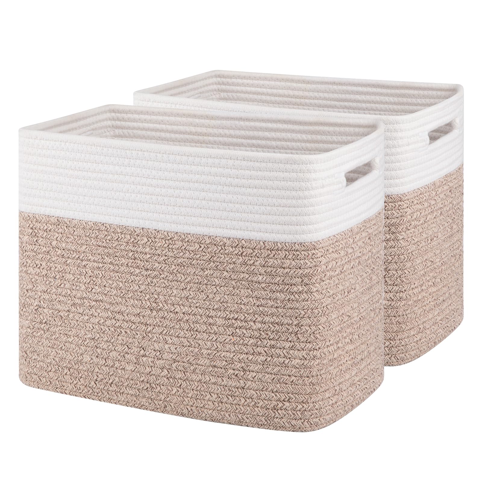 OIAHOMY Storage baskets for Shelf, Toy Storage Basket, Collapsible Storage Bins, Blanket Basket Living Room, Closet Storage for Bedroom, 15 x 9.8 x 11.8 Inches-Pack of 2-Brown, FSB-H-P-02