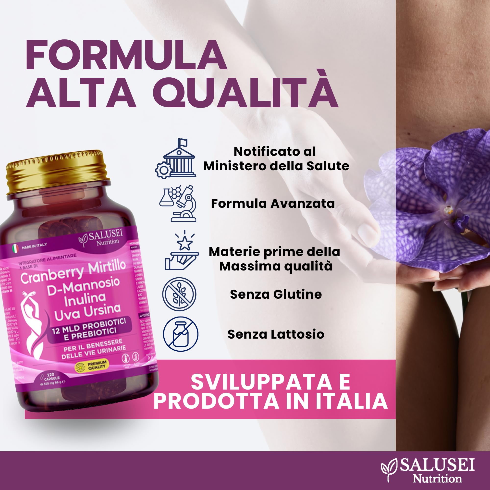 120 CAPSULE | D Mannosio per Cistite, Probiotici Donna, Cranberry Cyst Integratore Alimentare con Uva Ursina, Inulina e Mirtillo Rosso per Salute Viee Urinarie, Candida Support, D-Mannosio