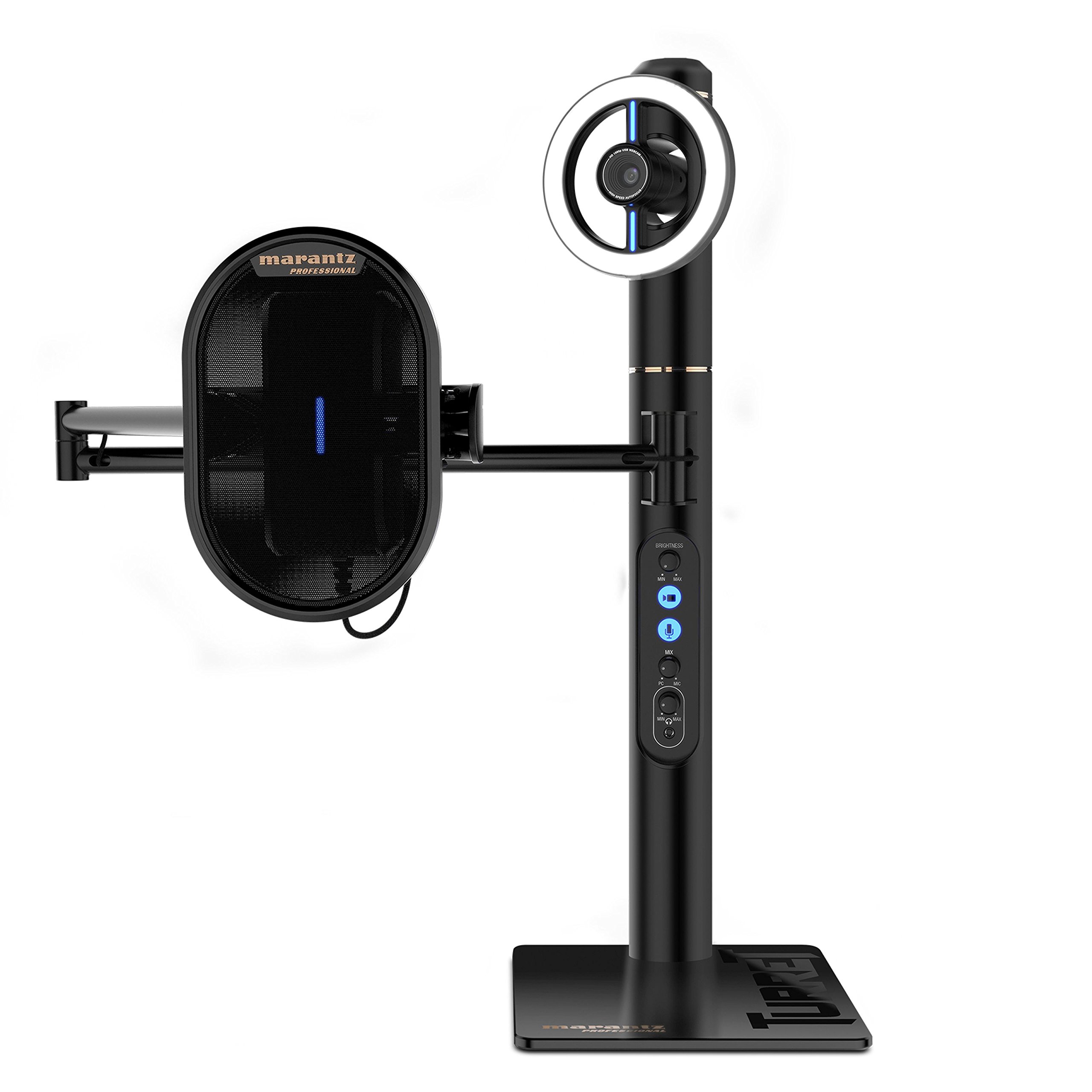 Marantz Professional Turret - Komplettes Podcast System mit Full HD Webcam, USB-Kondensatormikrofon mit Pop-Filter, dimmbarem LED-Lichtring und internem USB-Hub