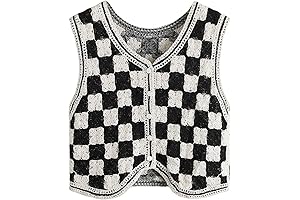 Women's Button Front Vest with V-Neck and Checkered Knit
